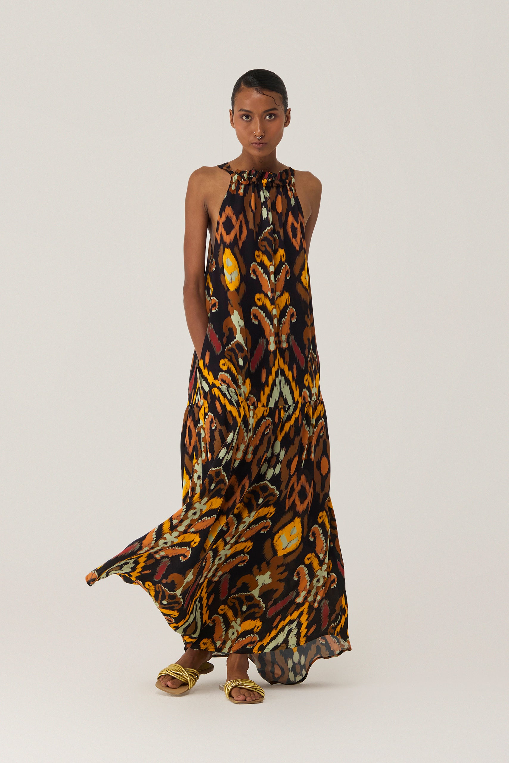 ikat cotton maxi dress Summer Maxi Dress With Pockets. Beach Dress, Blue & White Ikat Cotton Paloma by La Mandarine