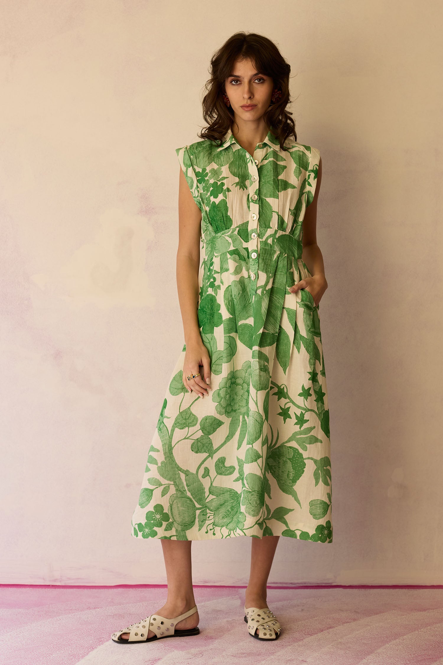 fern midi shirt dress Amanda Cord Midi Dress - Fern