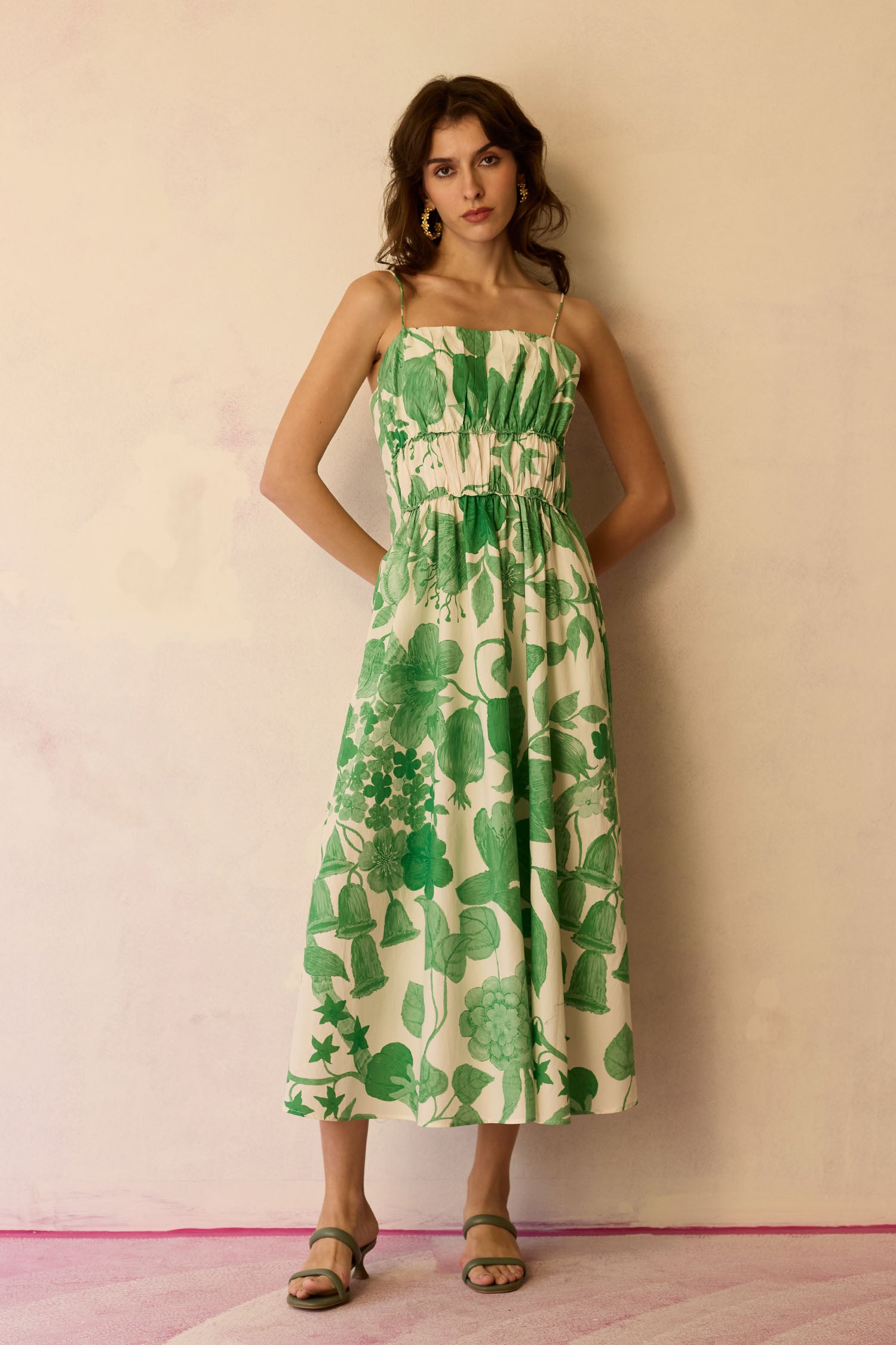 Hibiscus Anaar Smocked Bodice Maxi Dress in Green XXL Hibiscus Anaar Smocked Bodice Maxi Dress in Green XXL