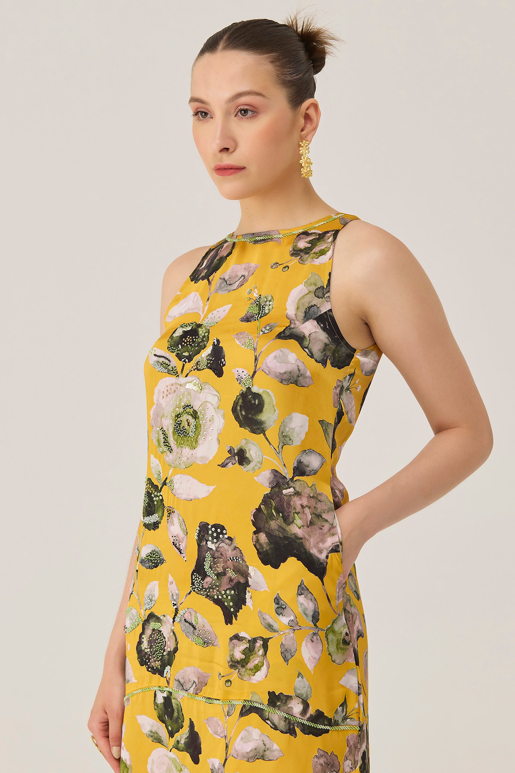 Golden Flora Embroidered Dress