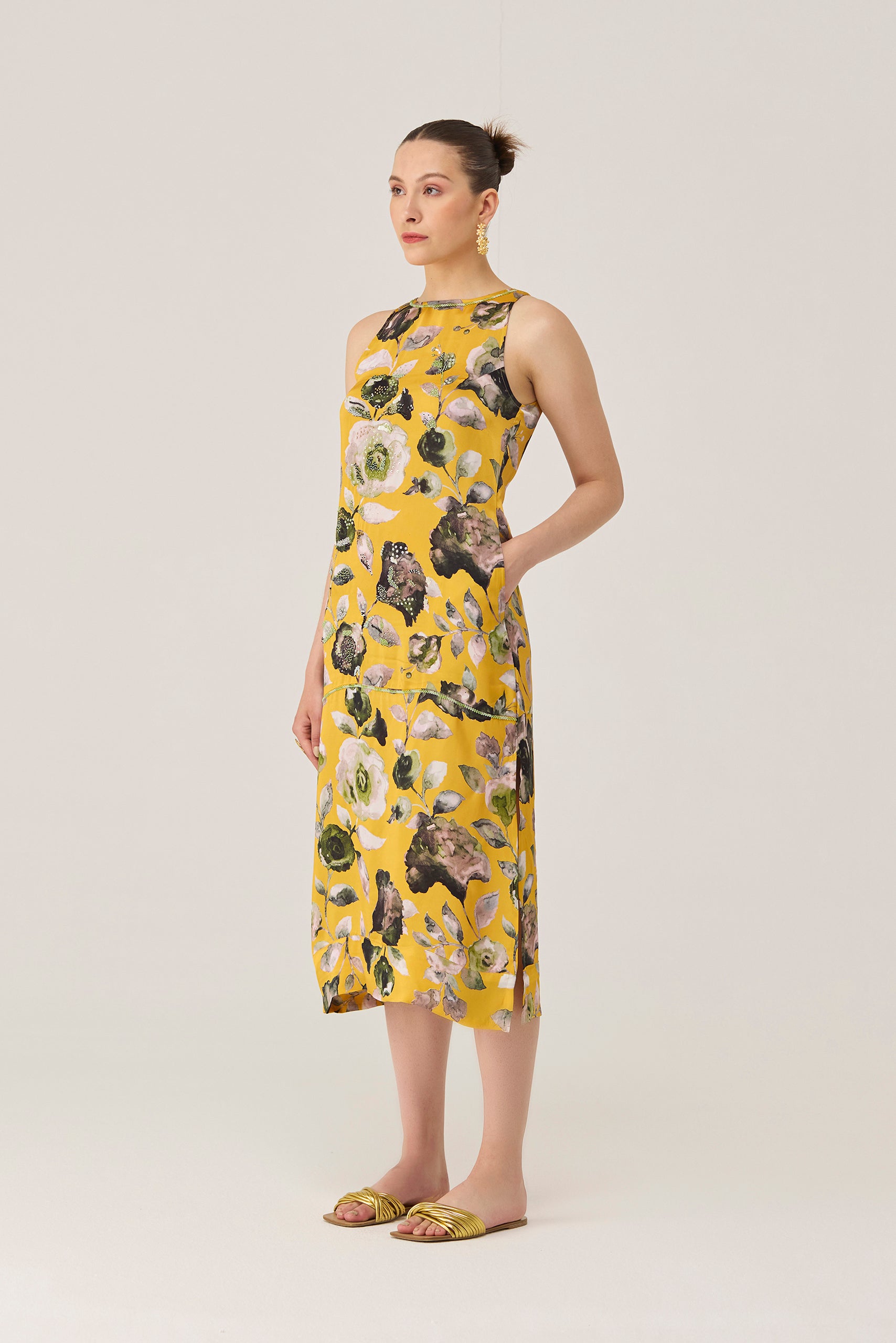 Golden Flora Embroidered Dress