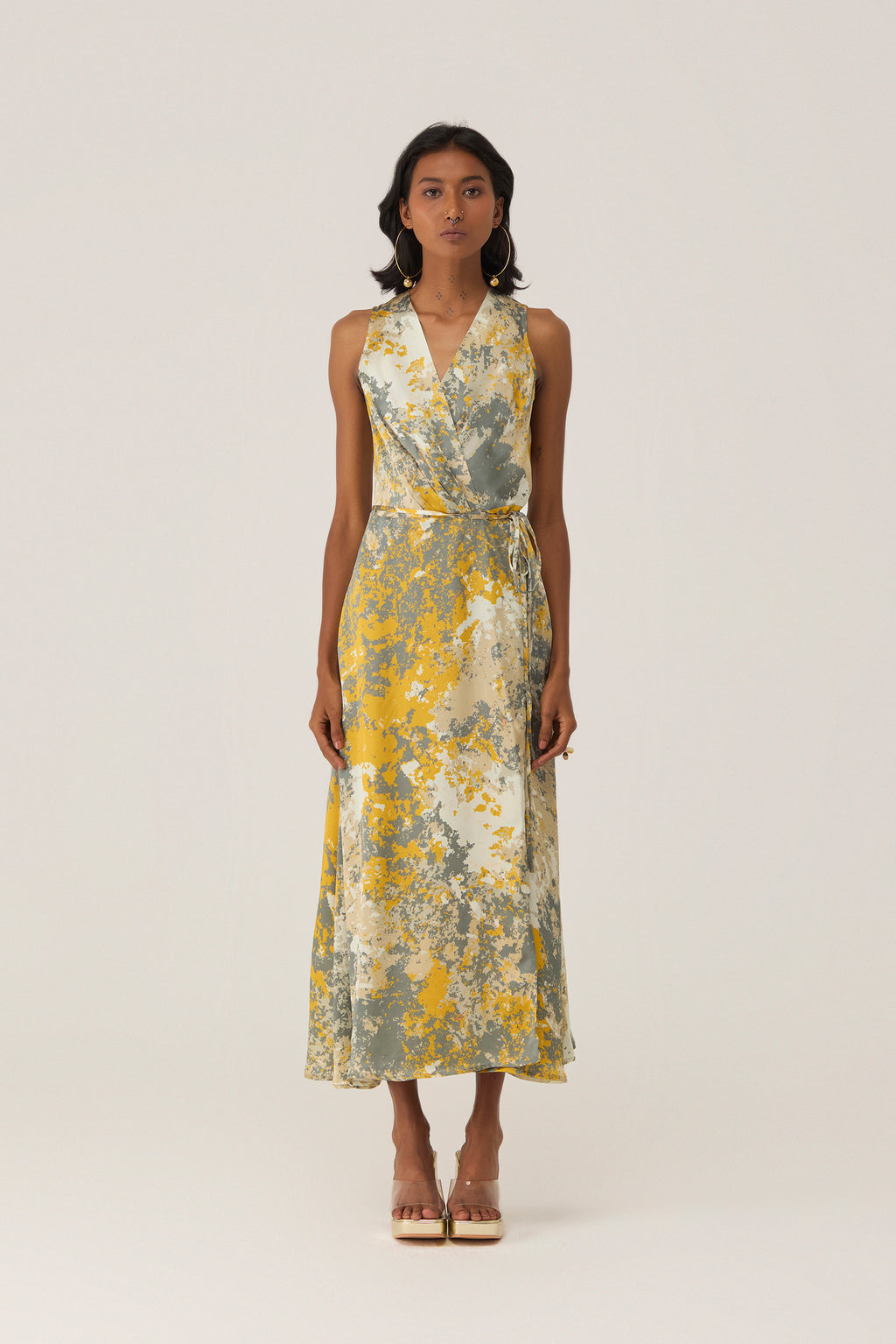 Gold Autumn Sleeveless Wrap Dress