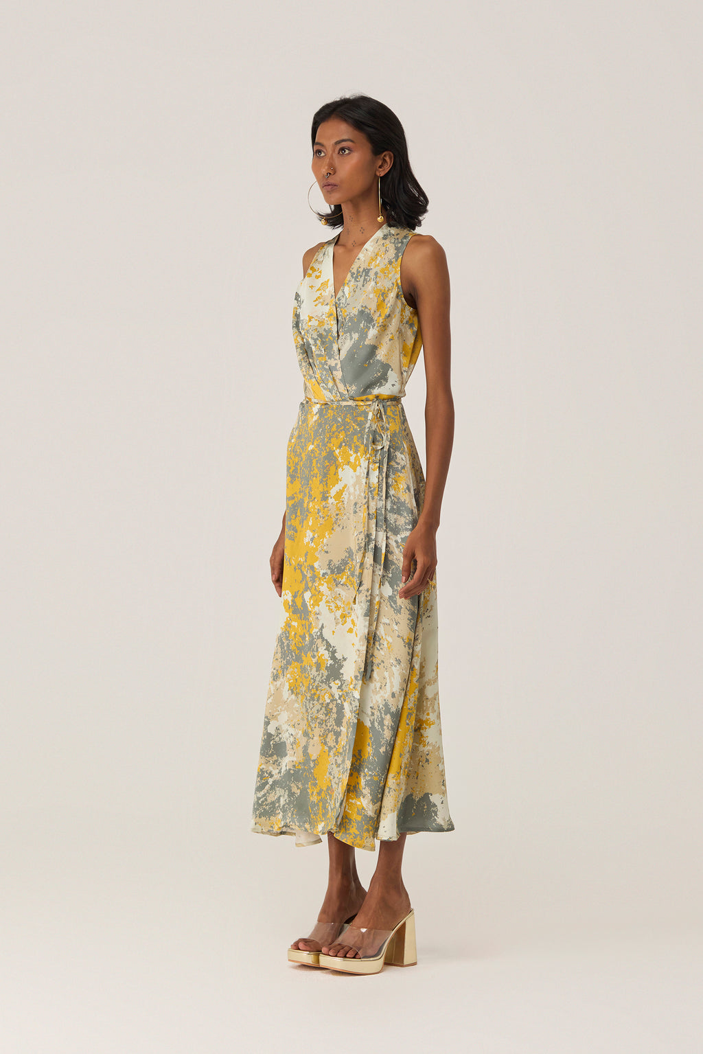 Gold Autumn Sleeveless Wrap Dress