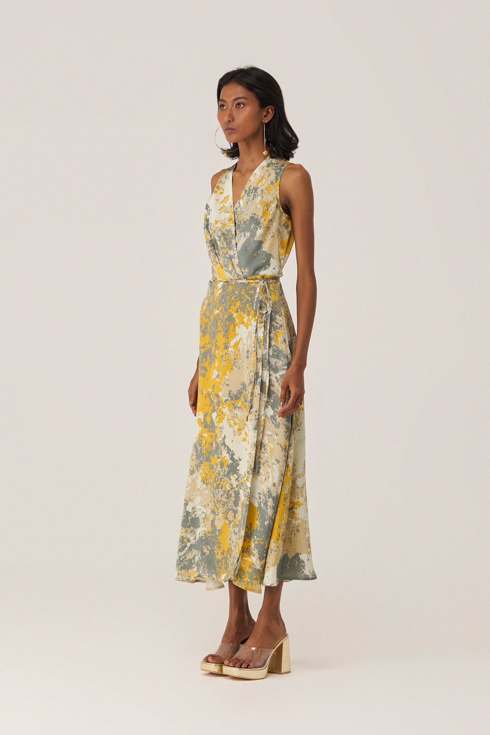 Gold Autumn Sleeveless Wrap Dress