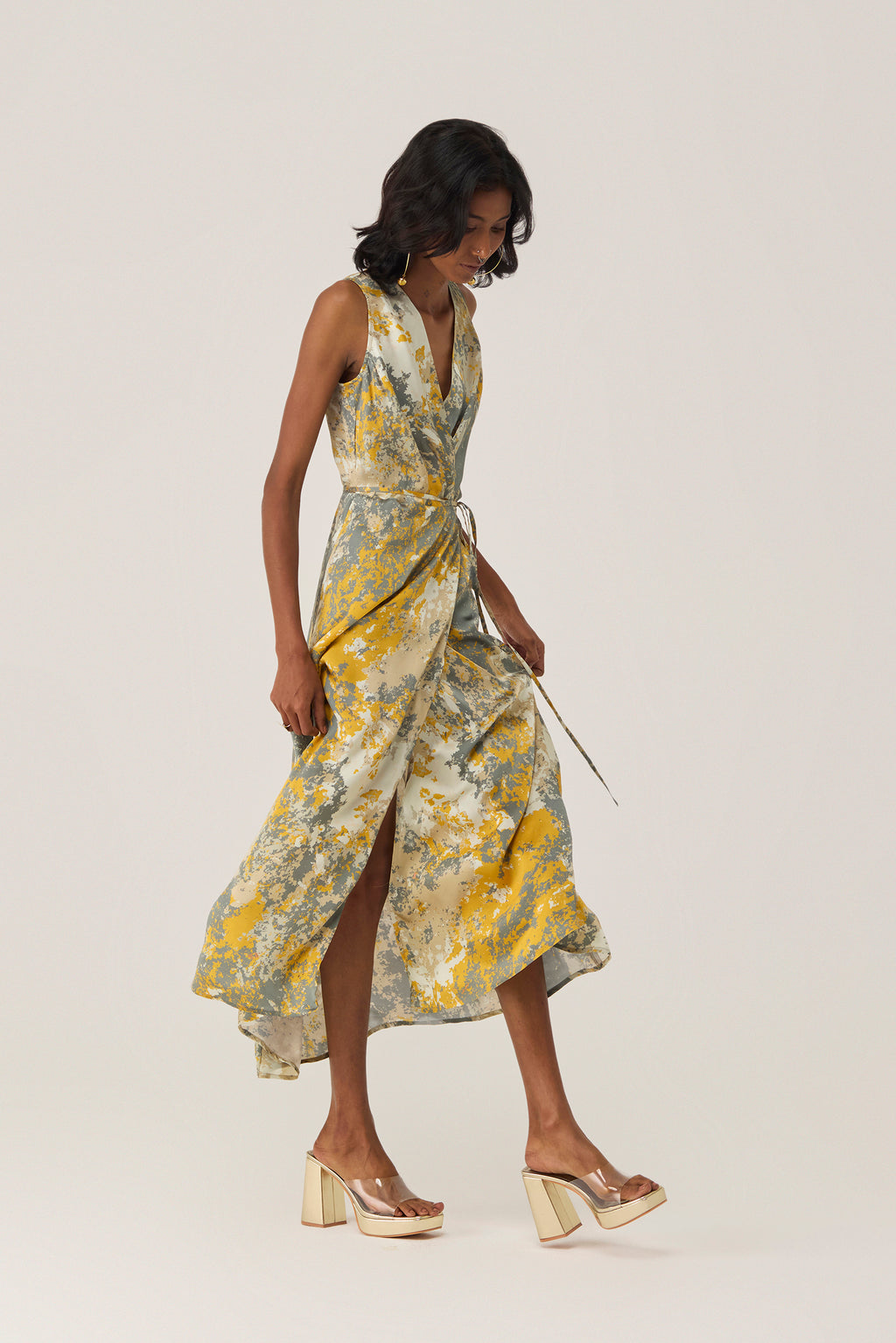 Gold Autumn Sleeveless Wrap Dress