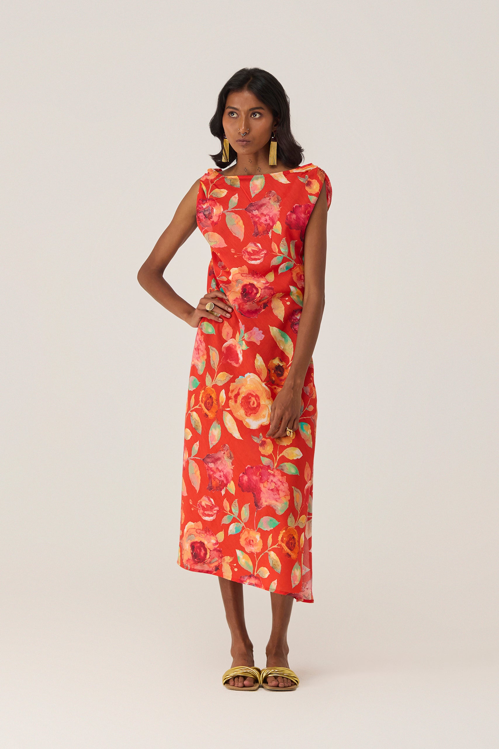 Watercolour Bloom Asymmetric Bias Dress