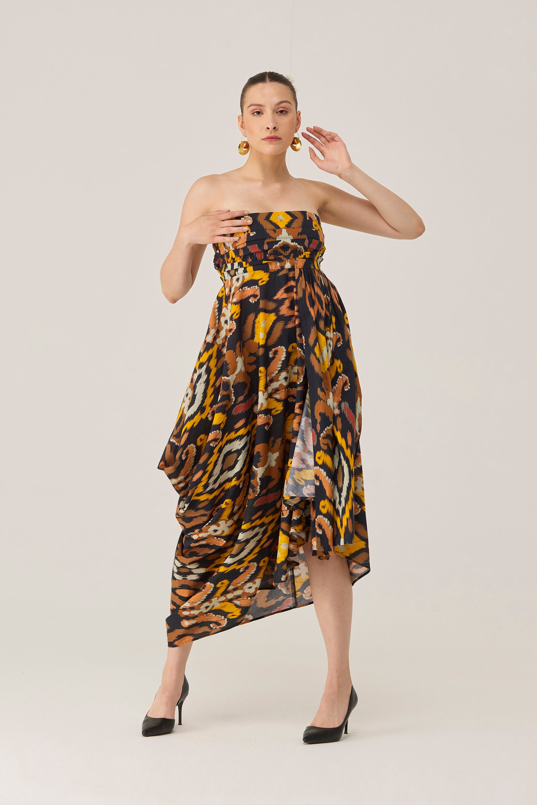 Sunset Ikat Midi Pleated Dress