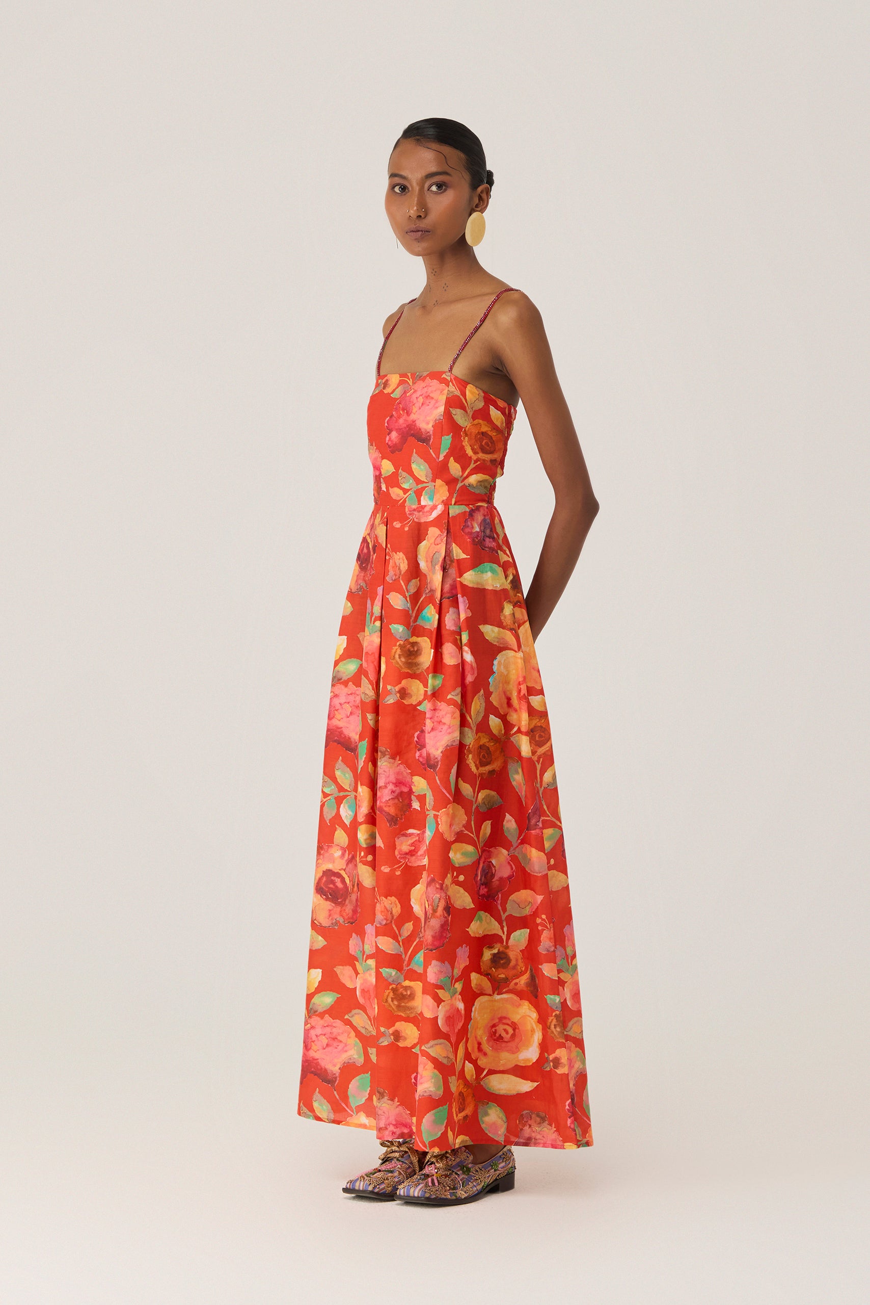 Watercolour Rose Beaded Maxi Dress