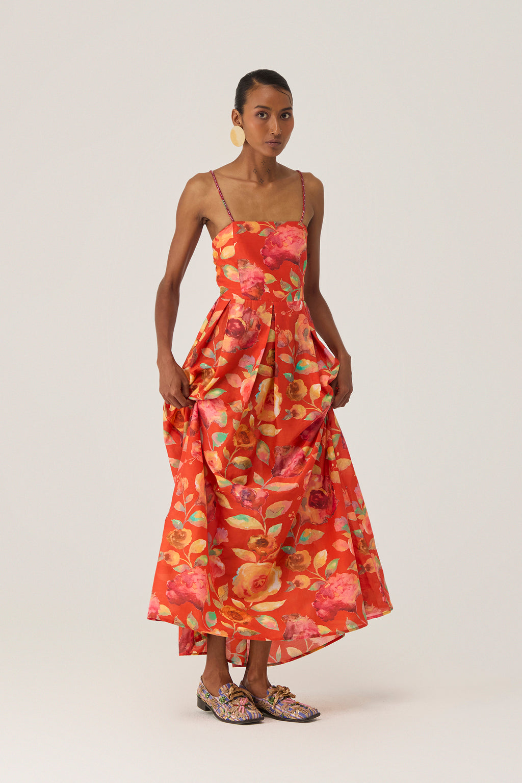 Watercolour Rose Beaded Maxi Dress