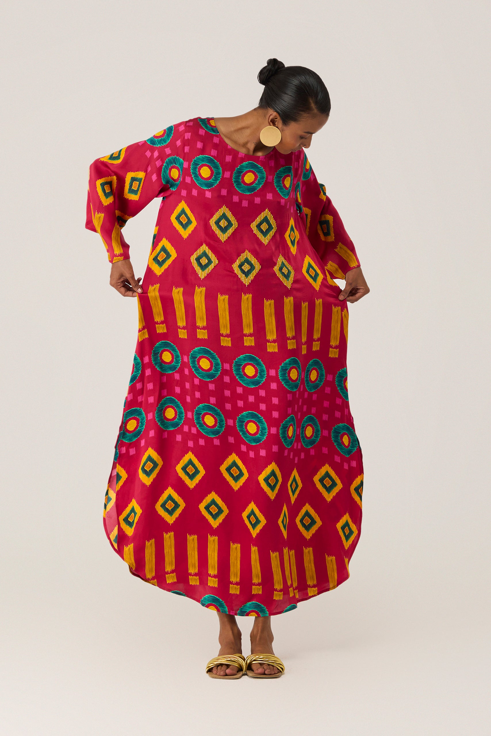Crimson Circle Ikat Kaftan Dress