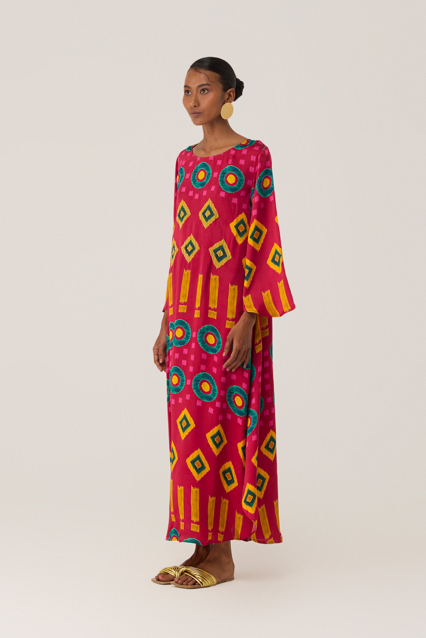 Crimson Circle Ikat Kaftan Dress