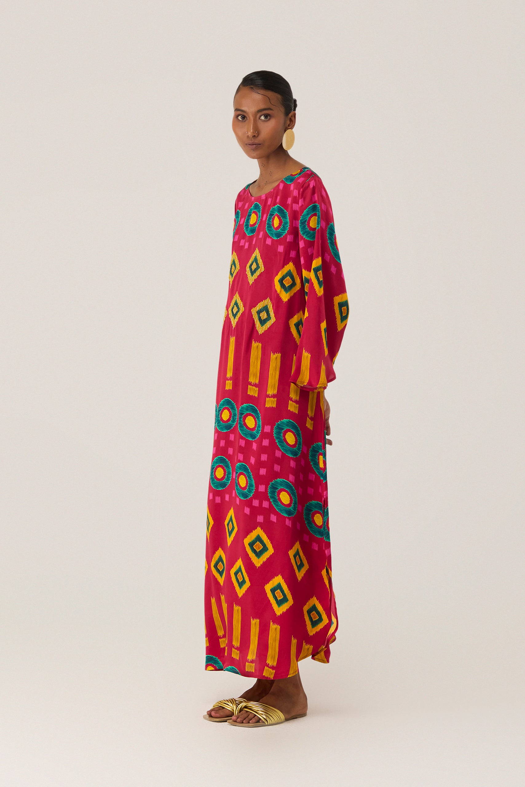 Crimson Circle Ikat Kaftan Dress