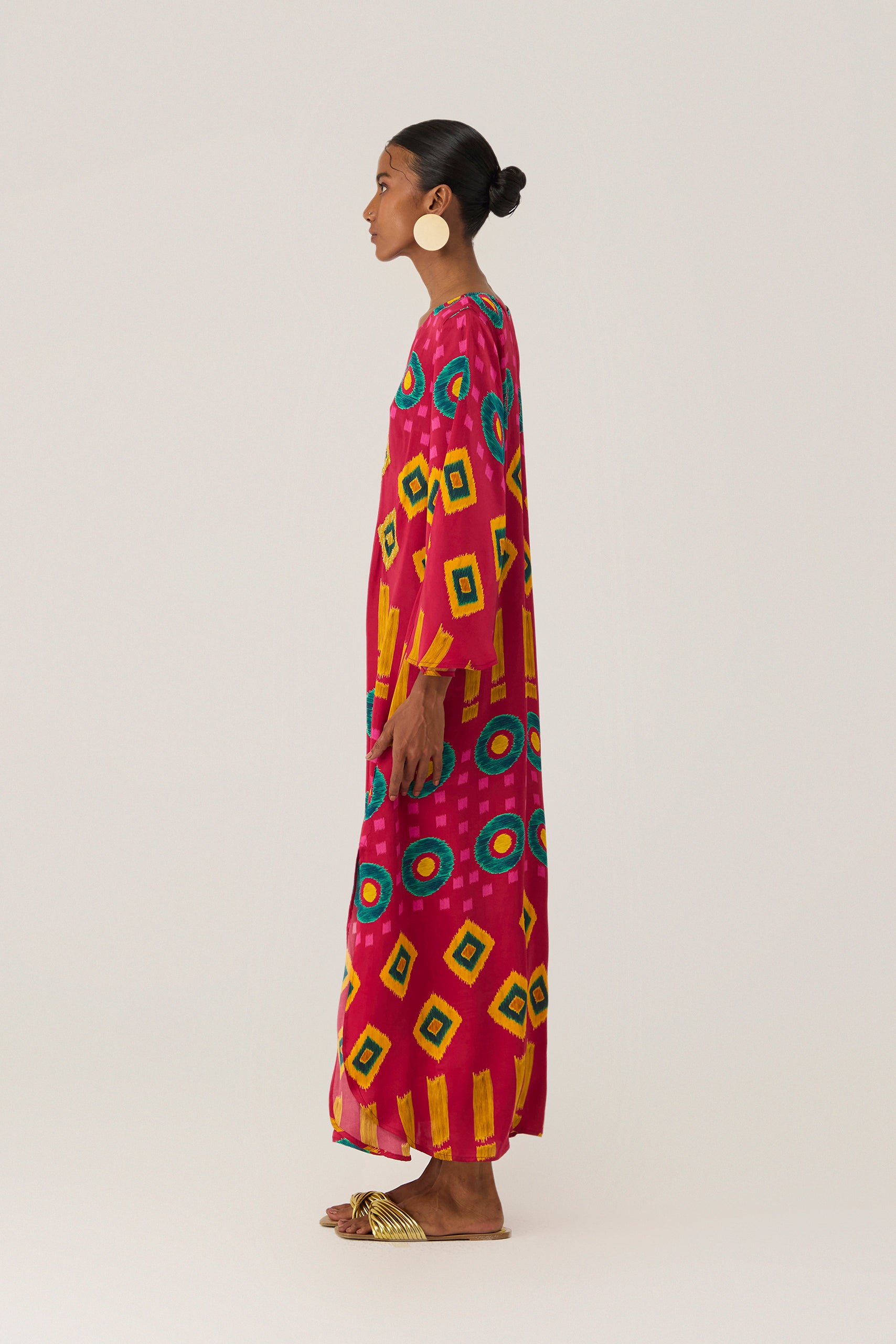 Crimson Circle Ikat Kaftan Dress