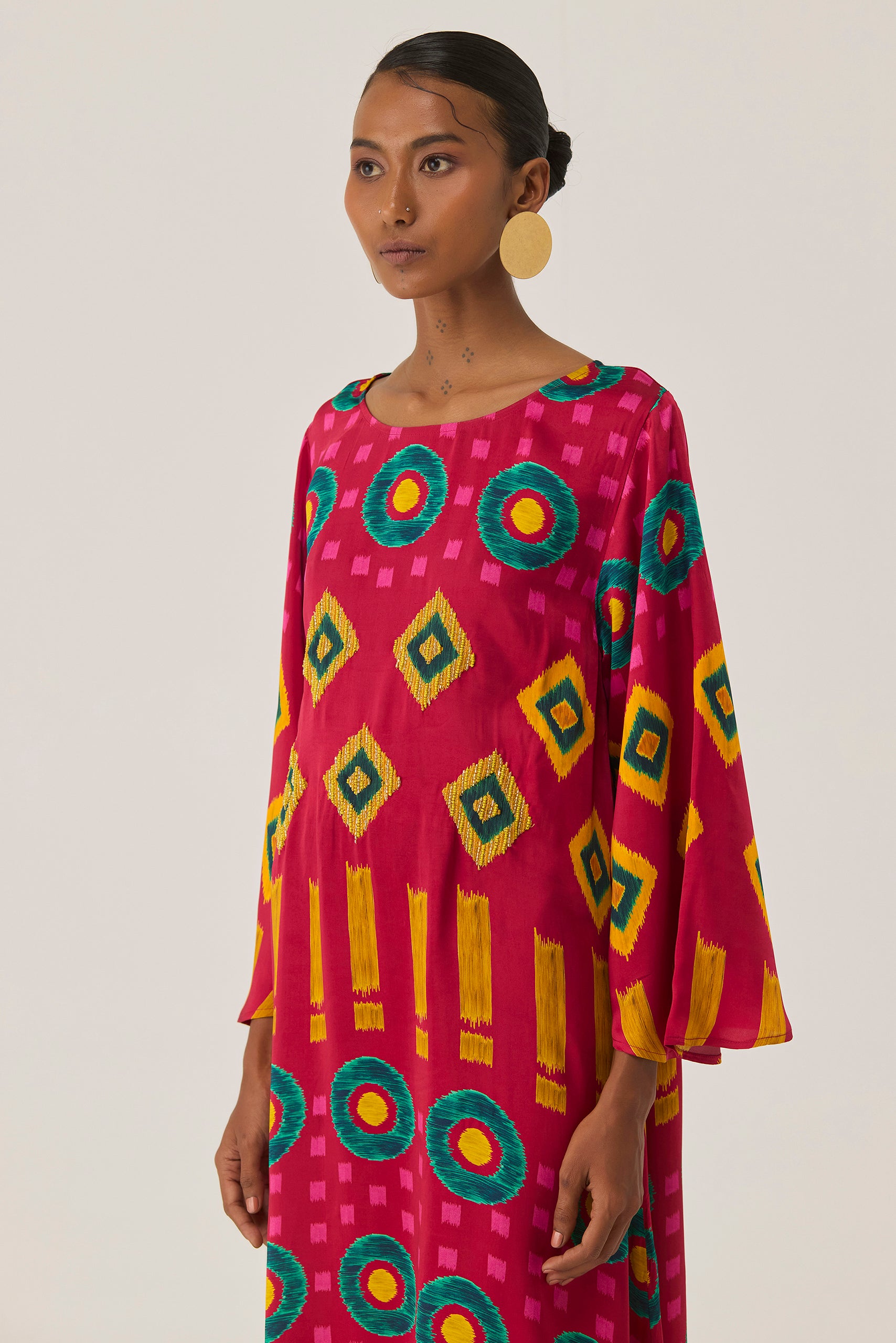 Crimson Circle Ikat Kaftan Dress