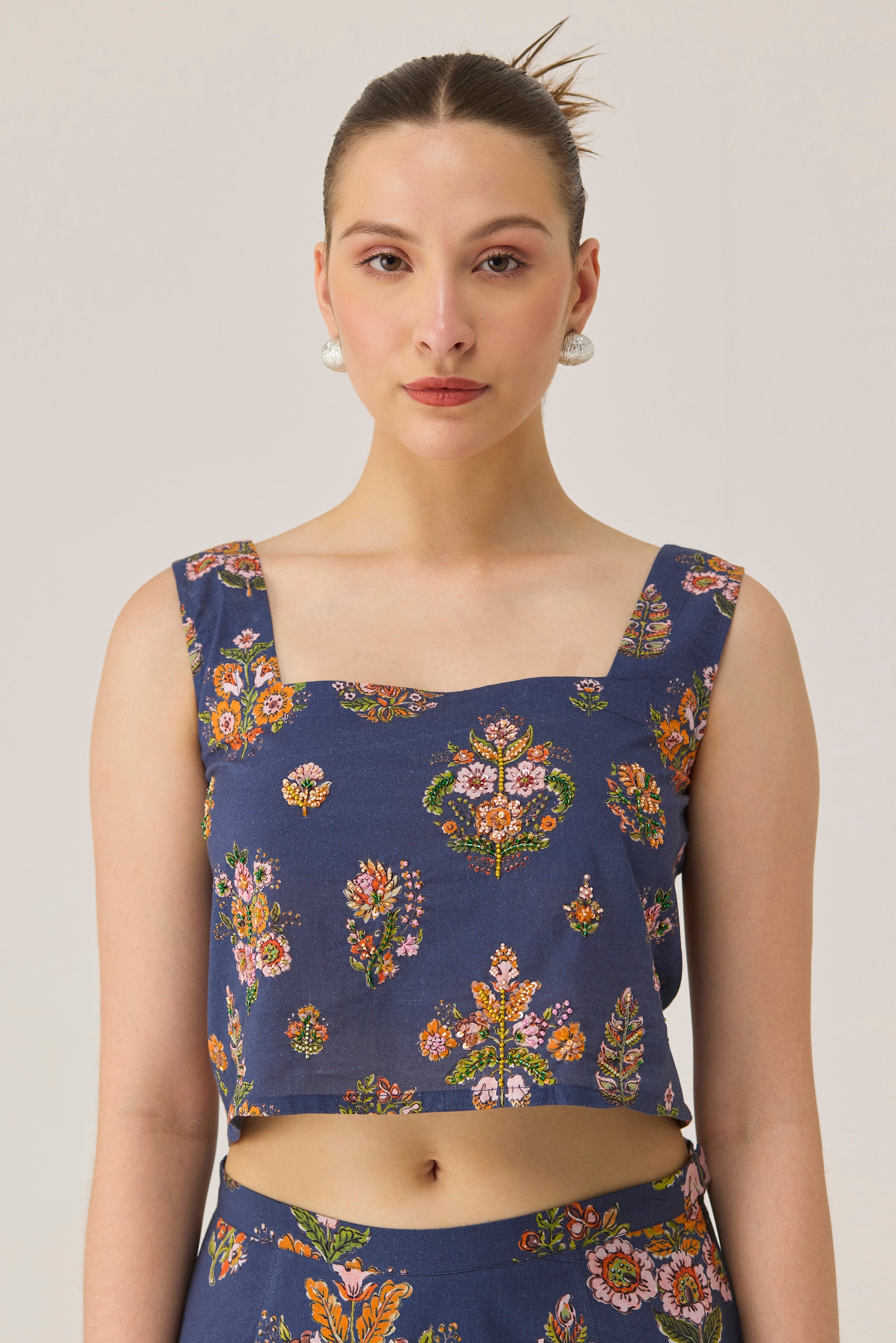 Midnight Floral Embroidered Crop Top