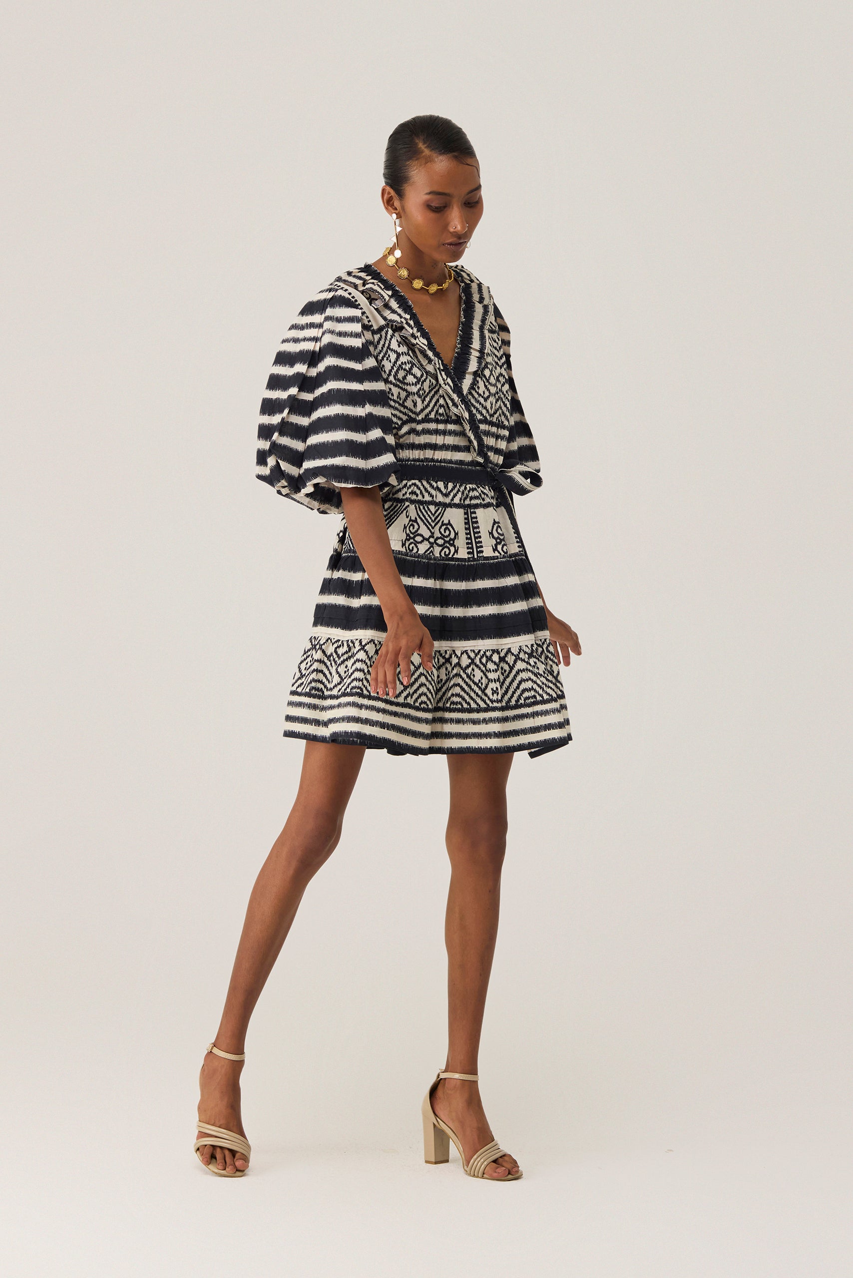 Monochrome Ikat Mini Wrap Dress