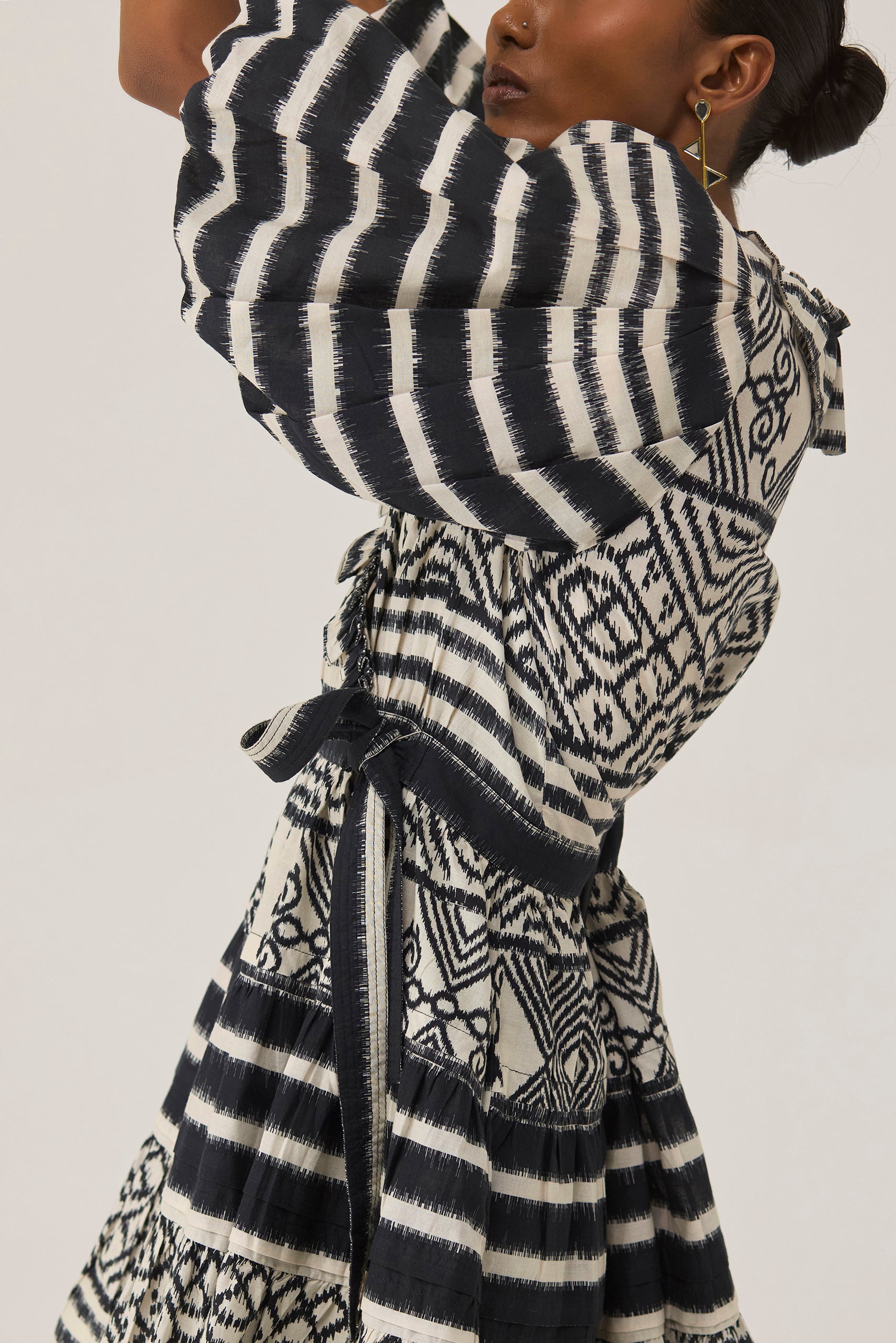 Monochrome Ikat Mini Wrap Dress