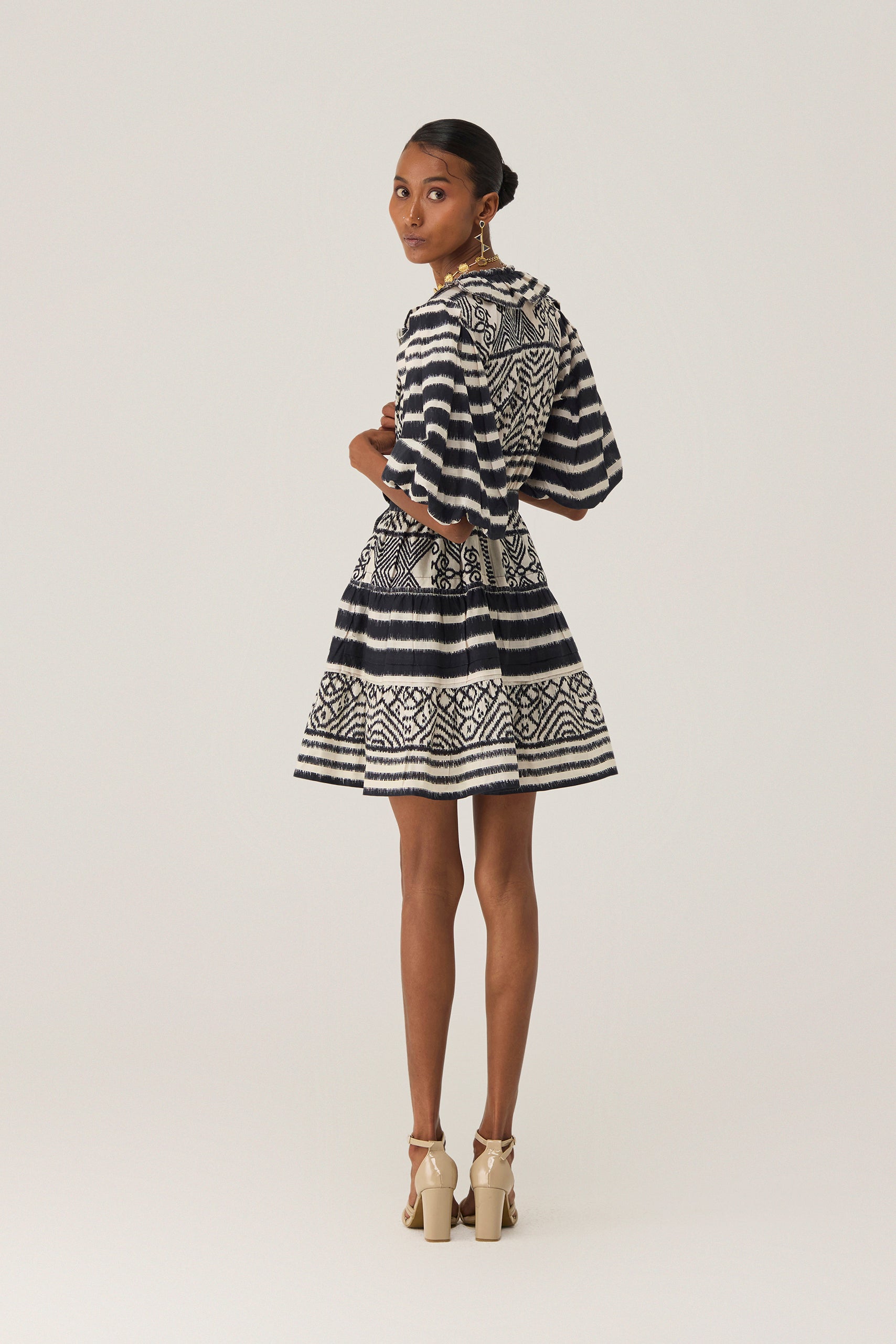 Monochrome Ikat Mini Wrap Dress