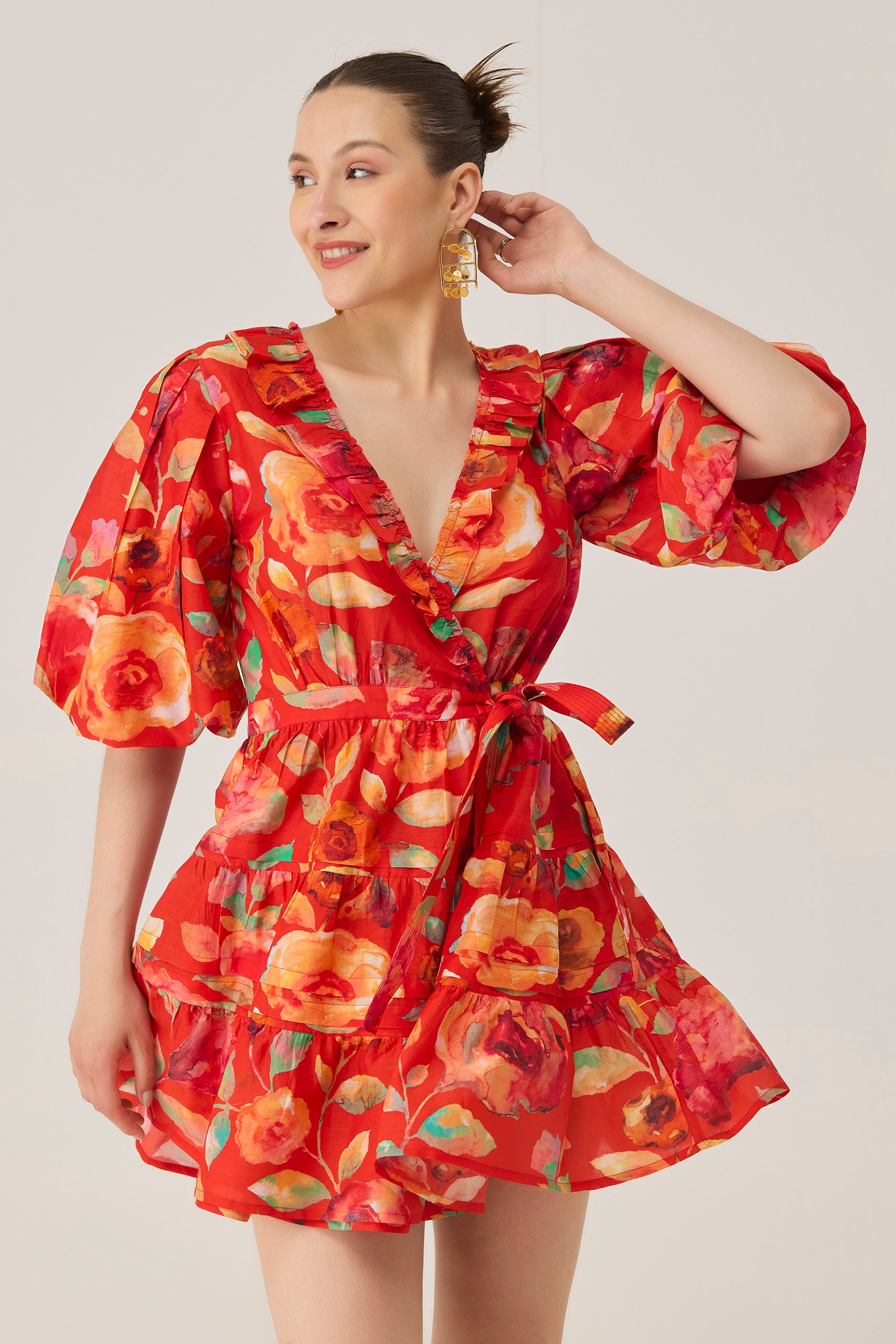 Watercolour Bloom Mini Wrap Dress