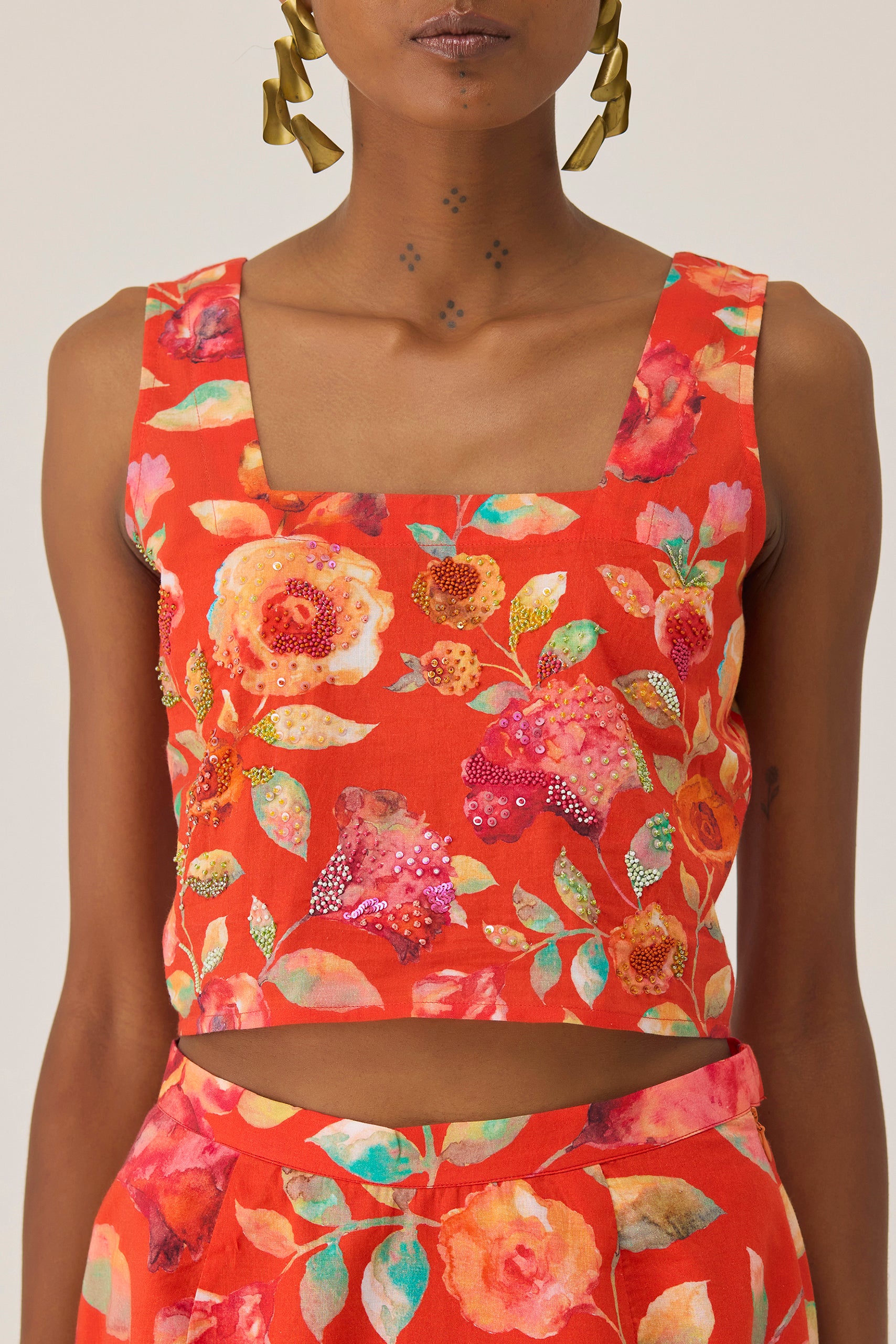 Watercolour Bloom Embroidered Crop Top