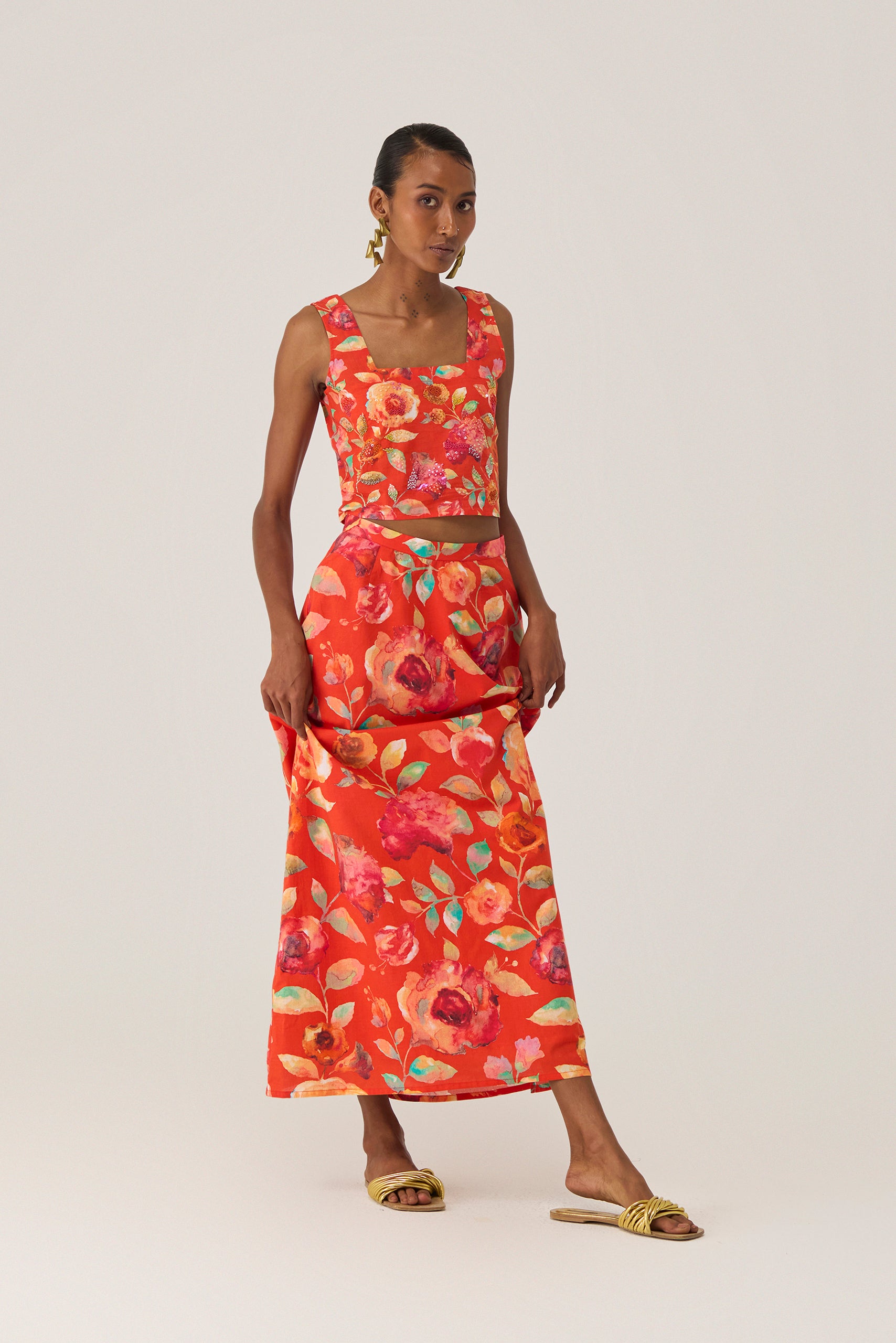 Watercolour Bloom Embroidered Crop Top