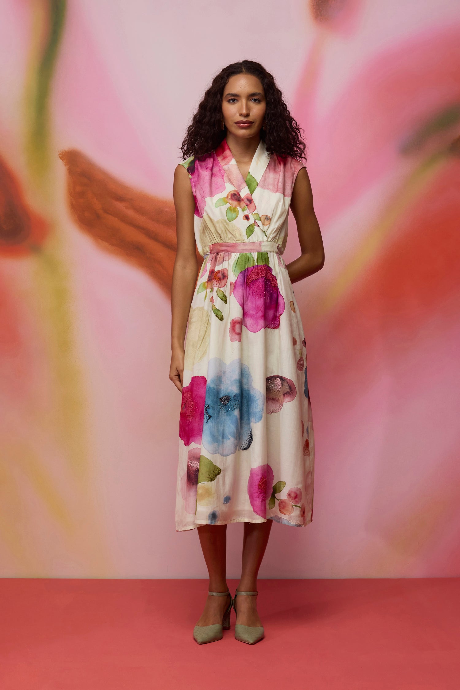 Californian Poppies Hand-Embroidered Sleeveless Dress