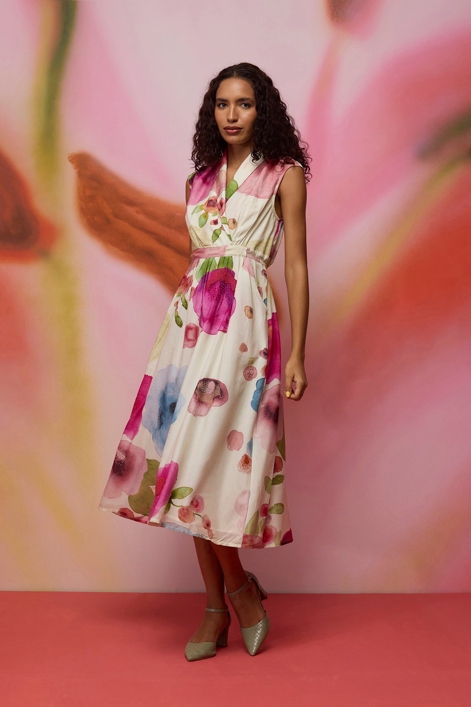 Californian Poppies Hand-Embroidered Sleeveless Dress