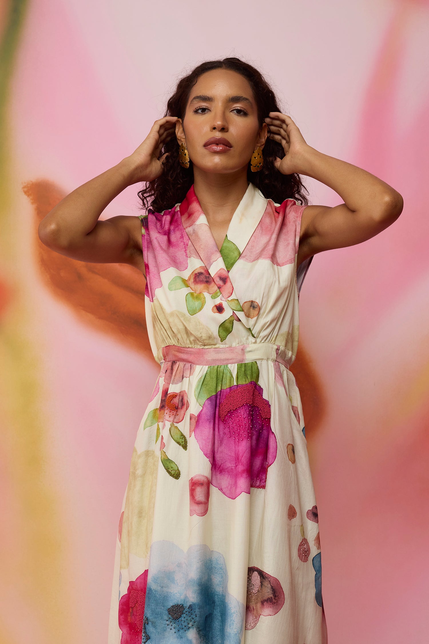 Californian Poppies Hand-Embroidered Sleeveless Dress