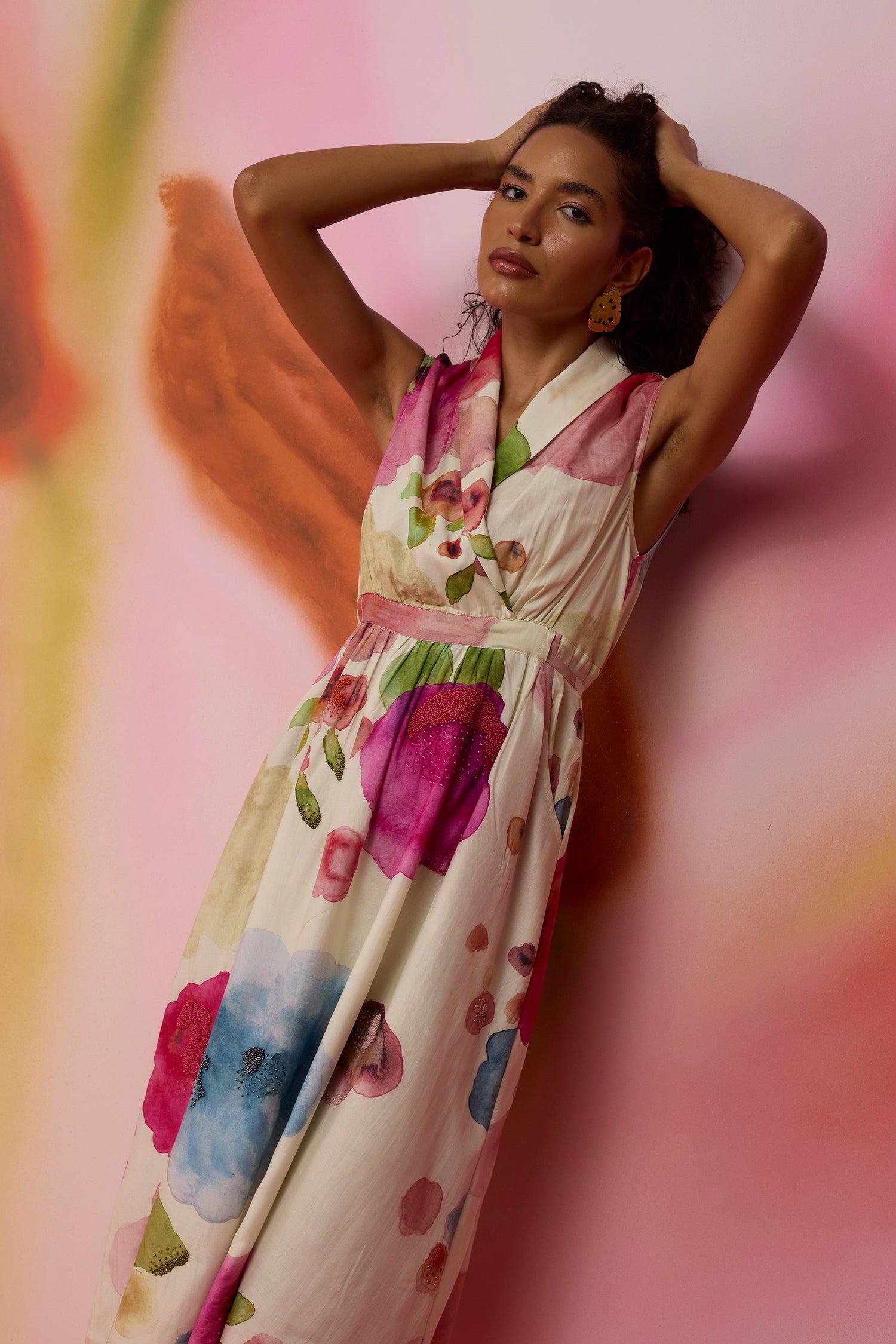 Californian Poppies Hand-Embroidered Sleeveless Dress