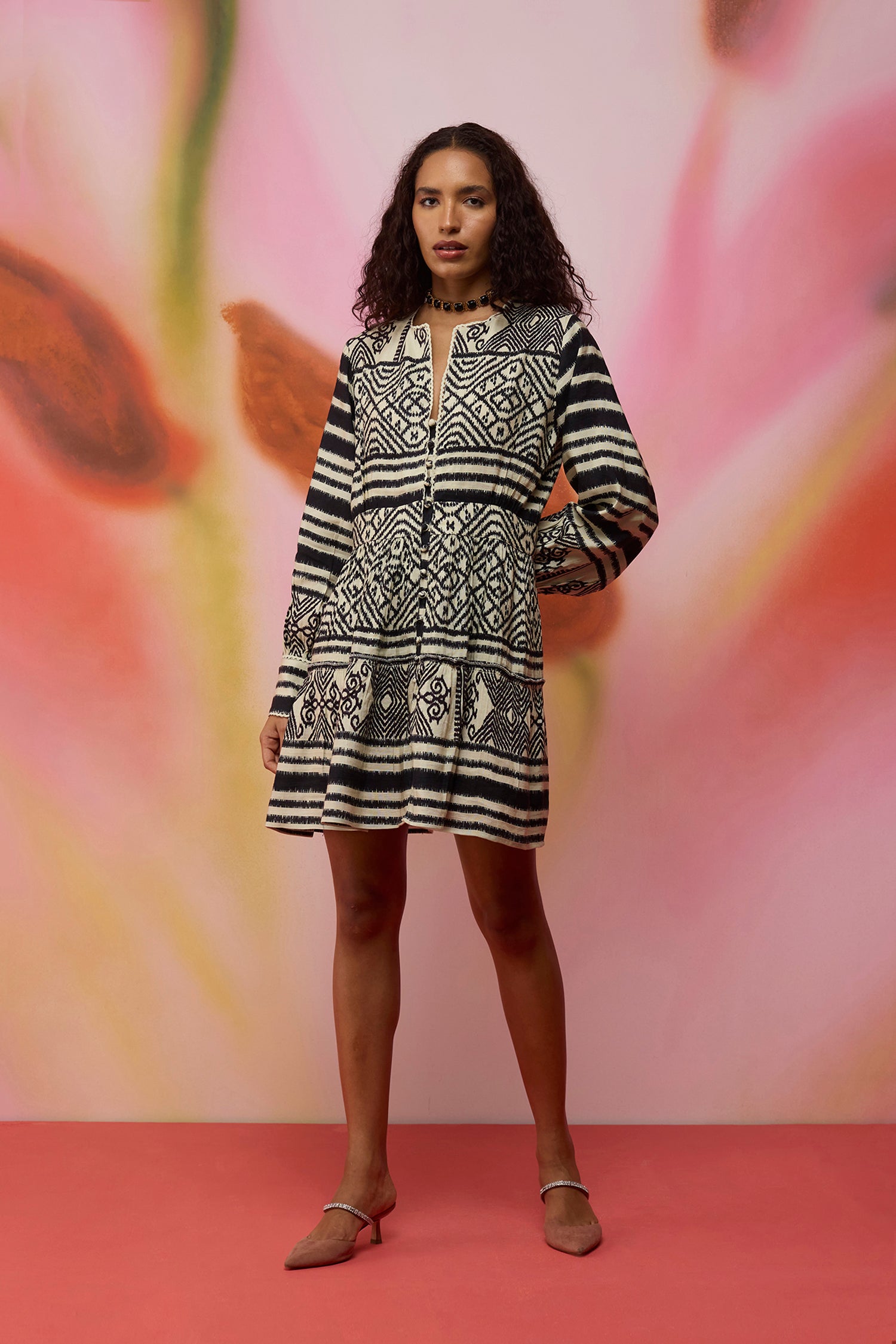 Monochrome Ikat Mini Dress