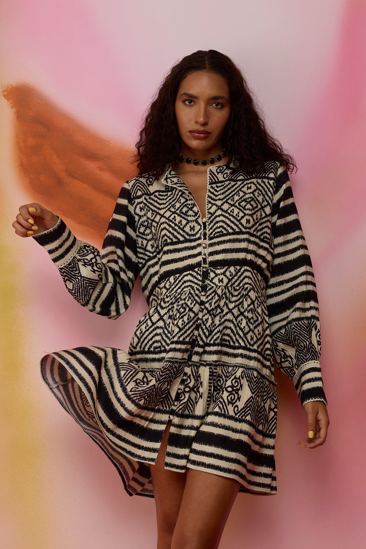 Monochrome Ikat Mini Dress