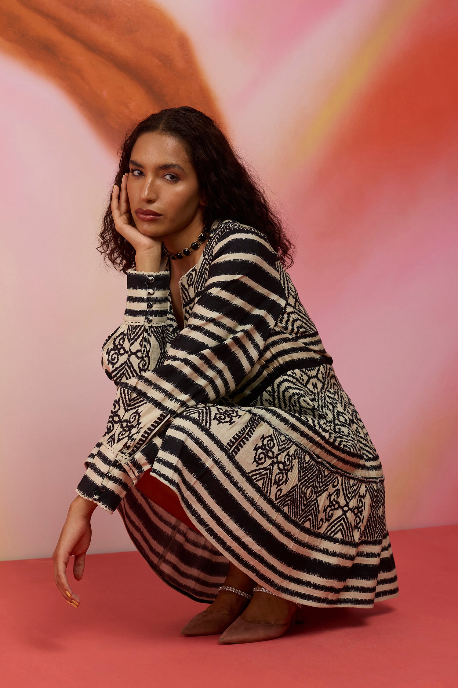 Monochrome Ikat Mini Dress