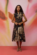 Sepia Blossom Midi Wrap Dress