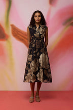 Sepia Blossom Midi Wrap Dress