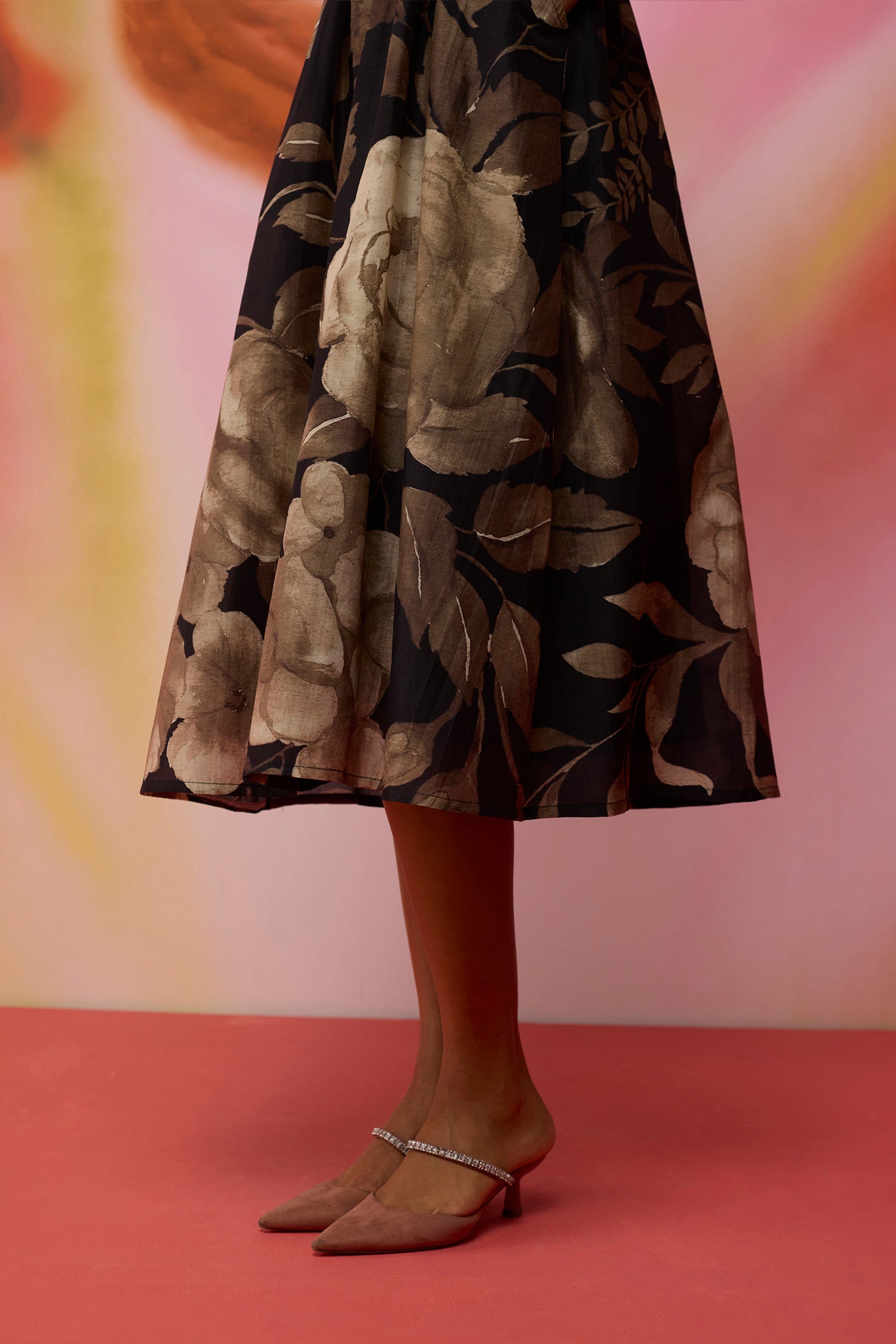 Sepia Blossom Midi Wrap Dress