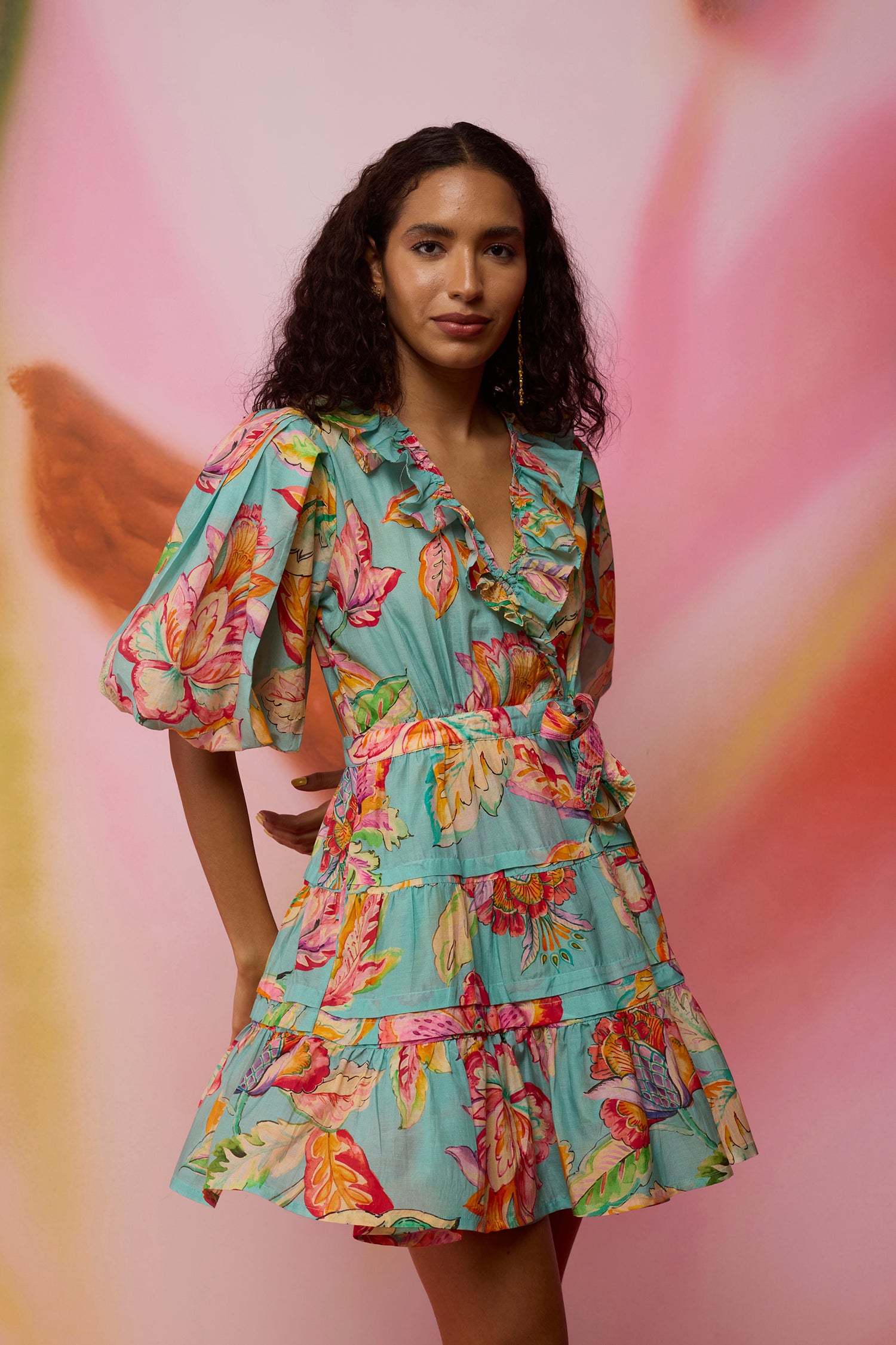 Floral Sky Wrap Dress