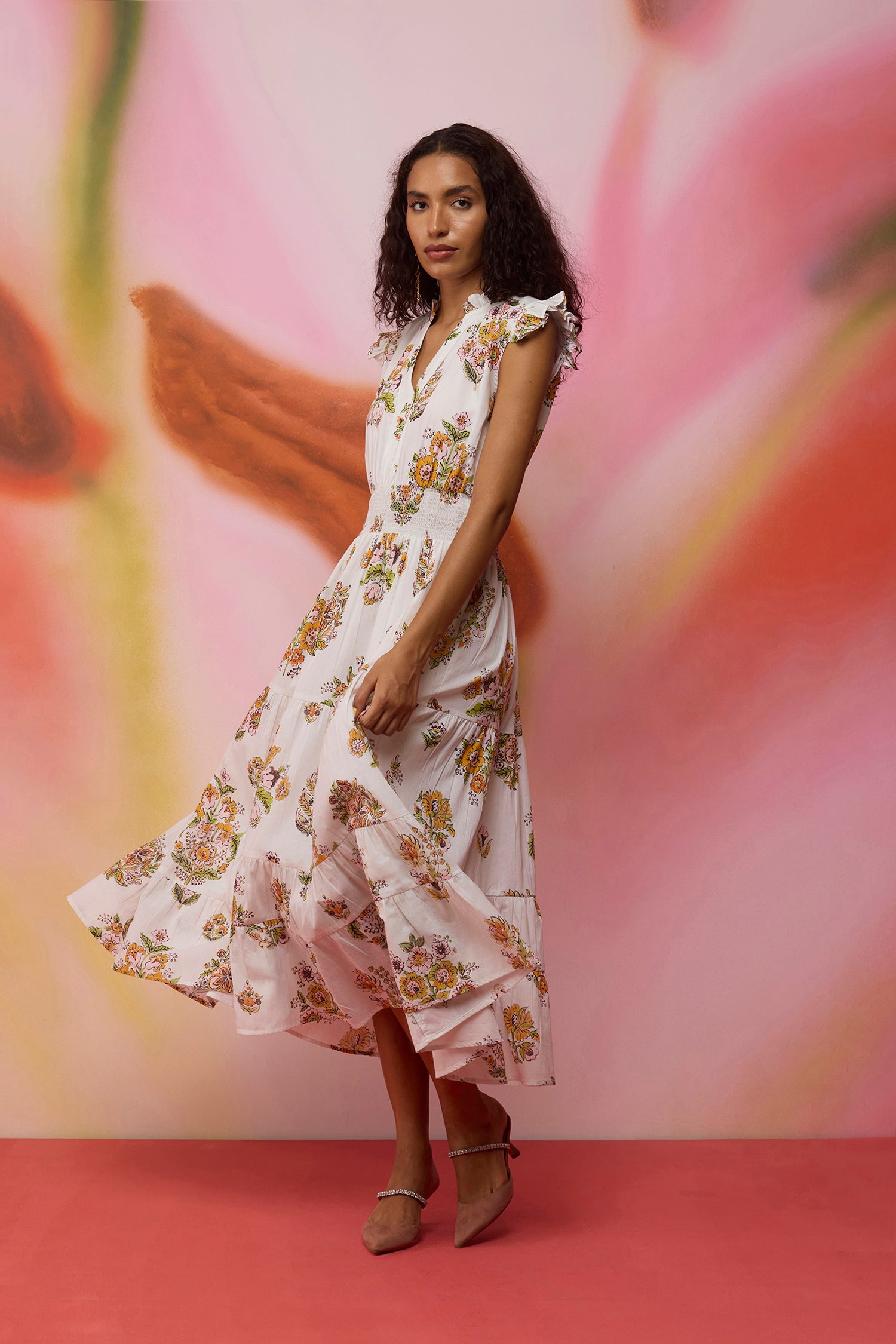 Botanical Bliss Tiered Midi Dress