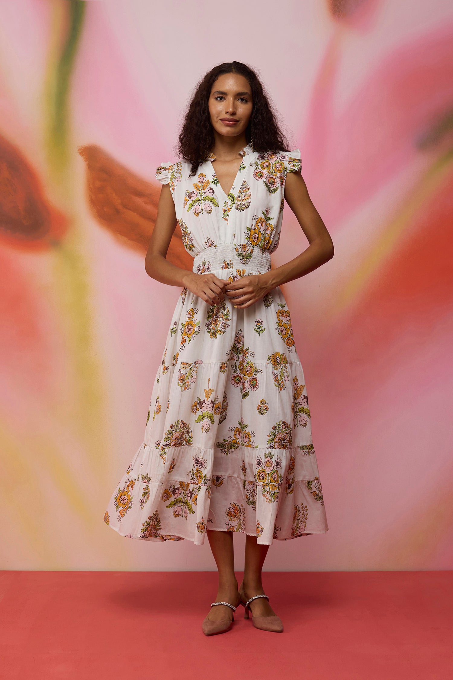 Botanical Bliss Tiered Midi Dress
