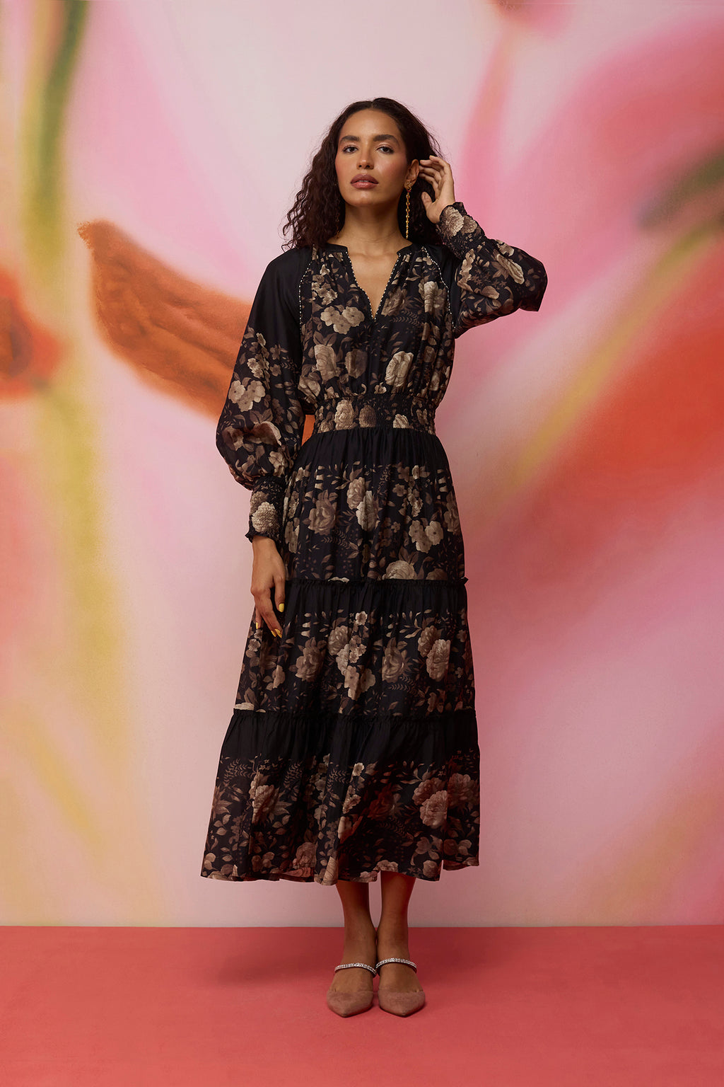 Sinopia Color Dress Sepia Blossom Hand-Embroidered Maxi Dress – World of Sisa