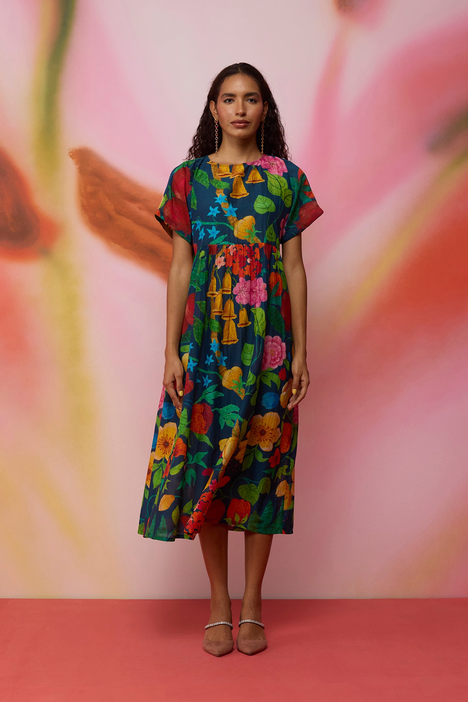 Navy Wildflower Midi Dress