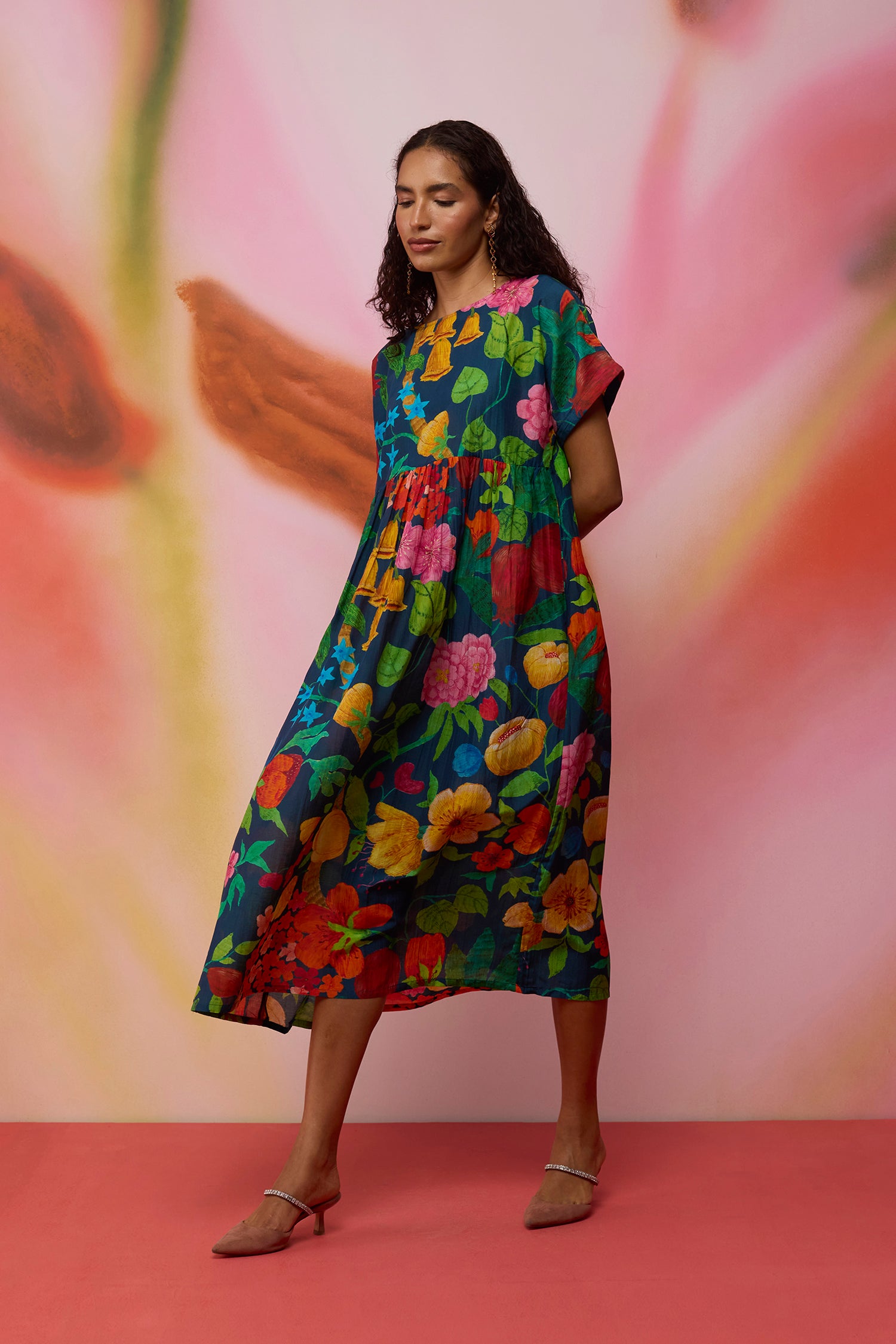 Navy Wildflower Midi Dress