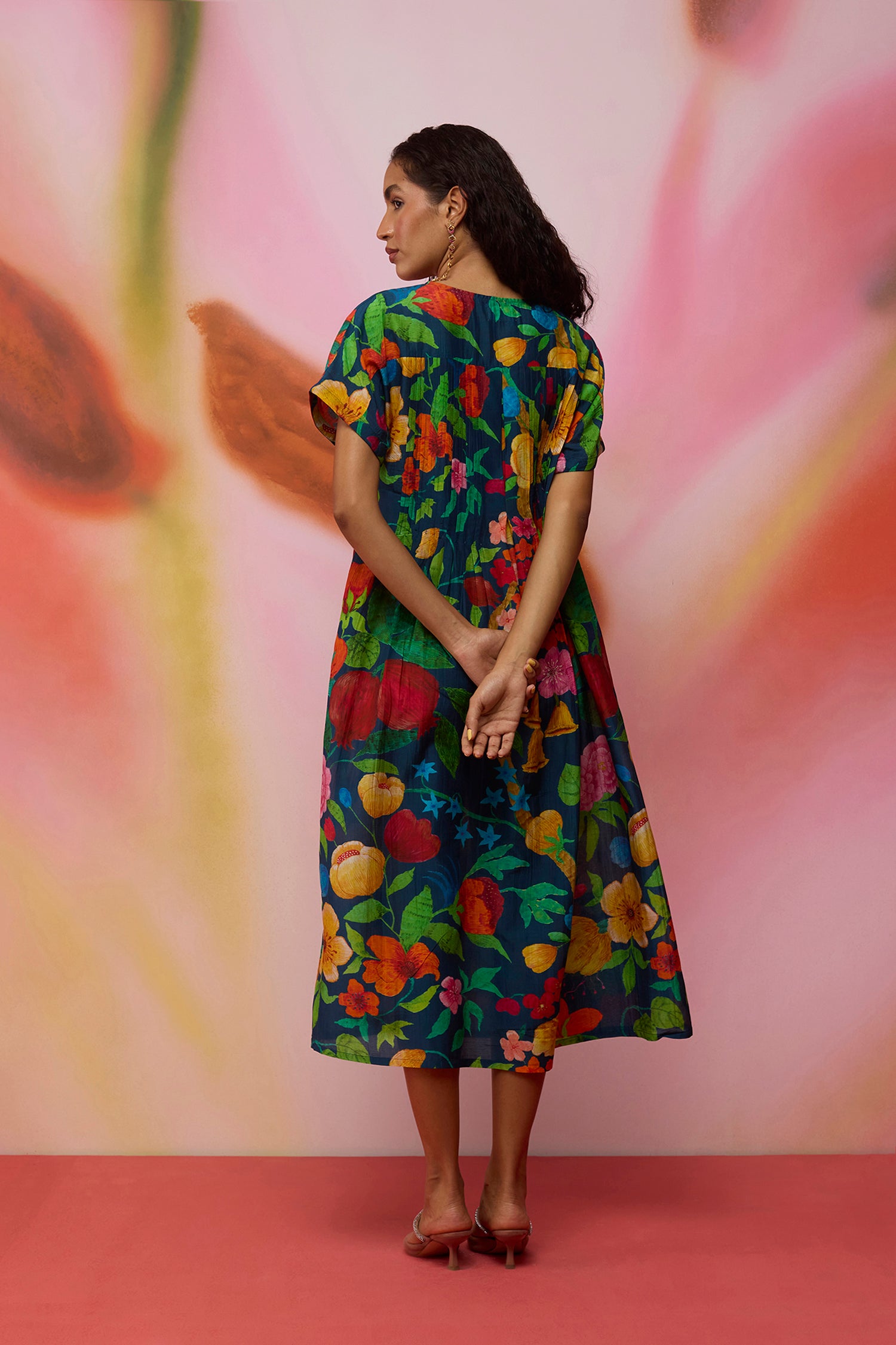 Navy Wildflower Midi Dress