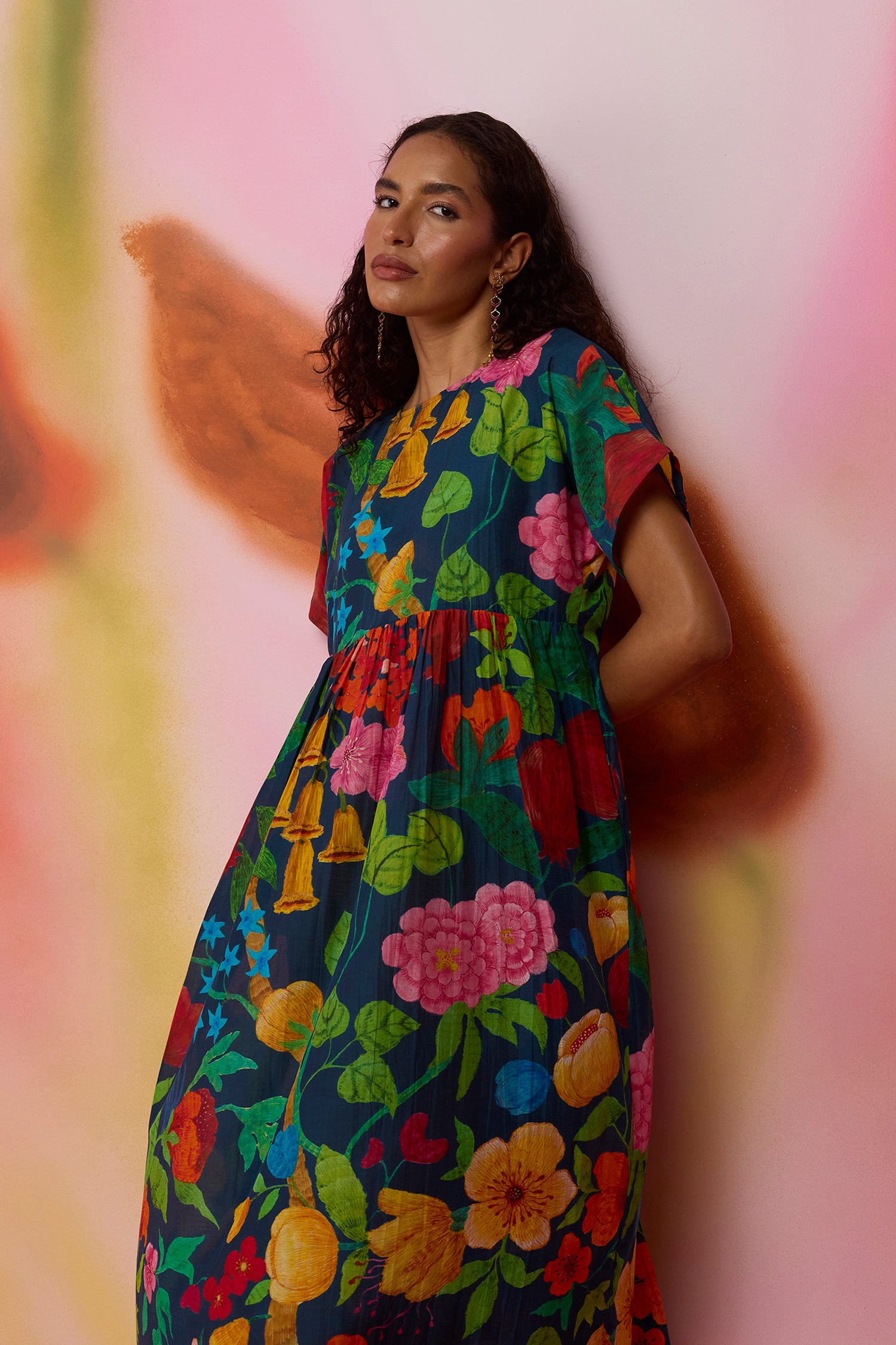 Navy Wildflower Midi Dress