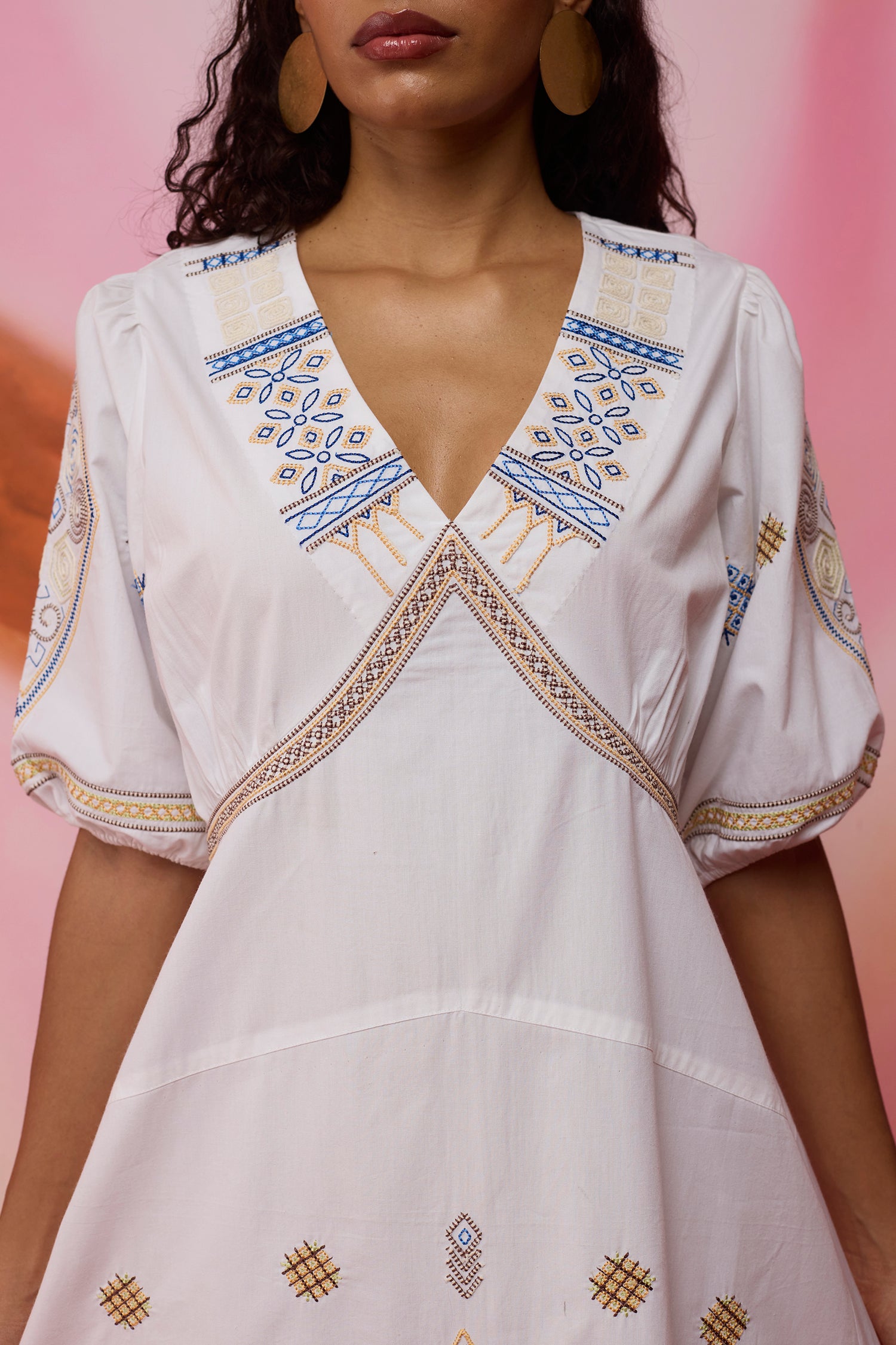 Textured Ikat Embroidered Maxi Dress - Ivory