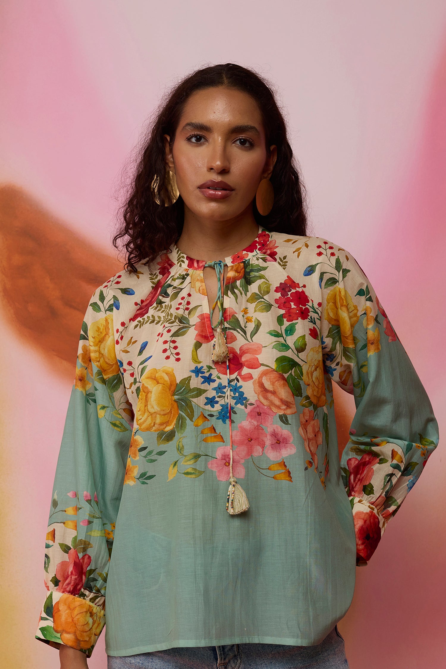 Teal Wildflower Tunic Top