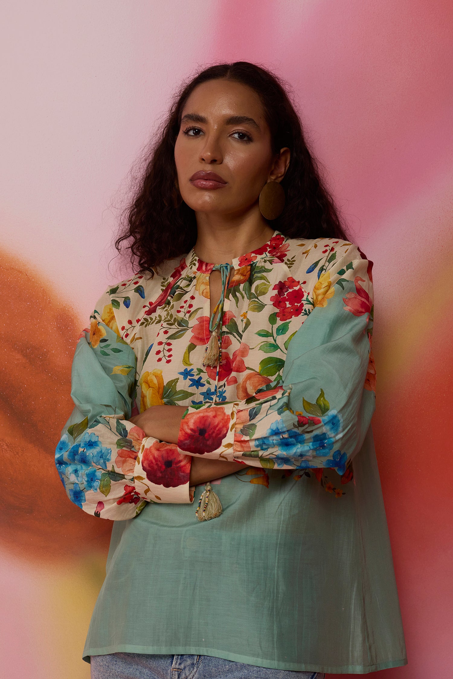 Teal Wildflower Tunic Top