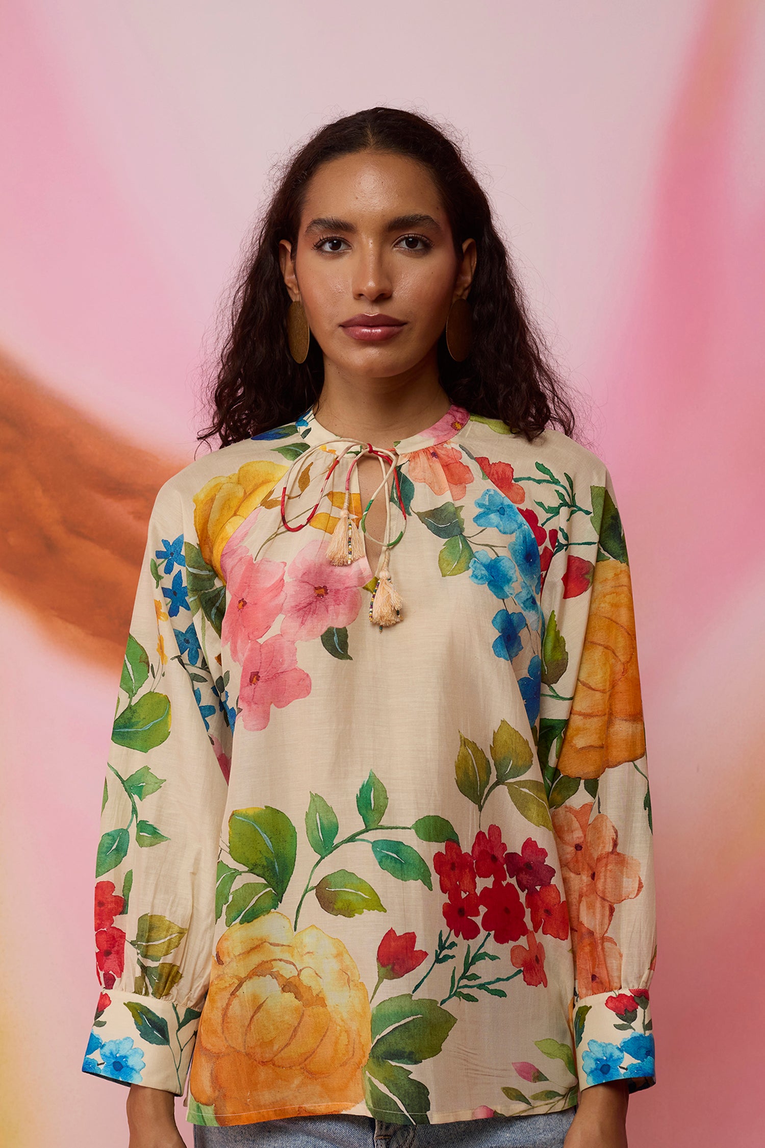 Beige Wildflower Tunic Top