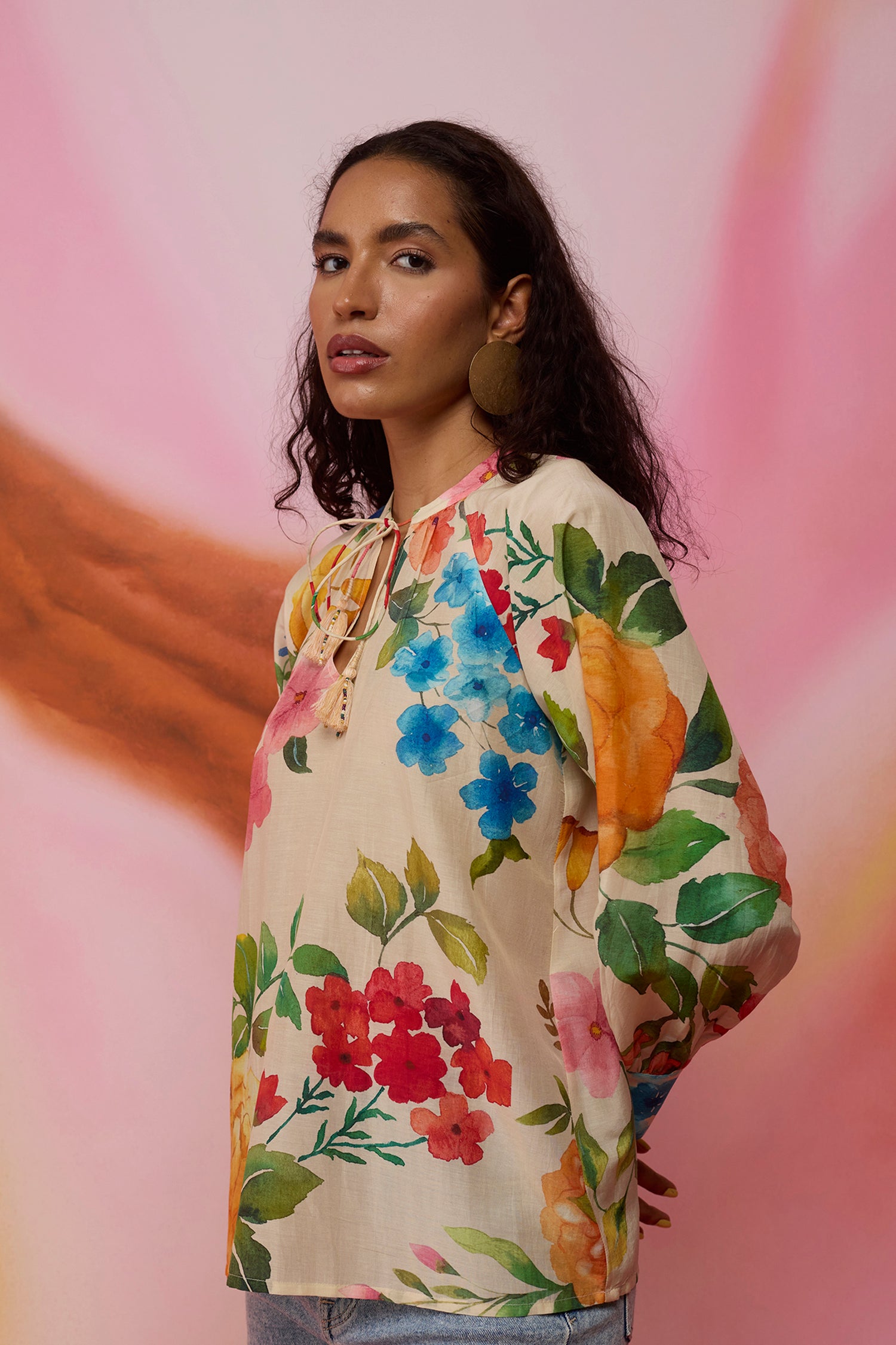 Beige Wildflower Tunic Top