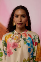 Beige Wildflower Tunic Top