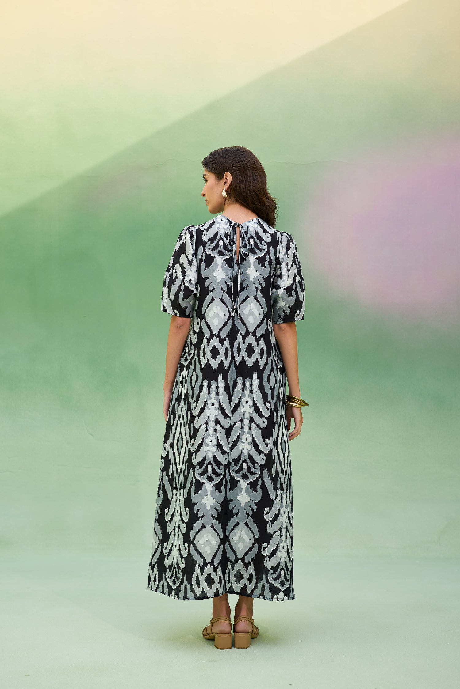 Black Ikat V-Neck Maxi Dress